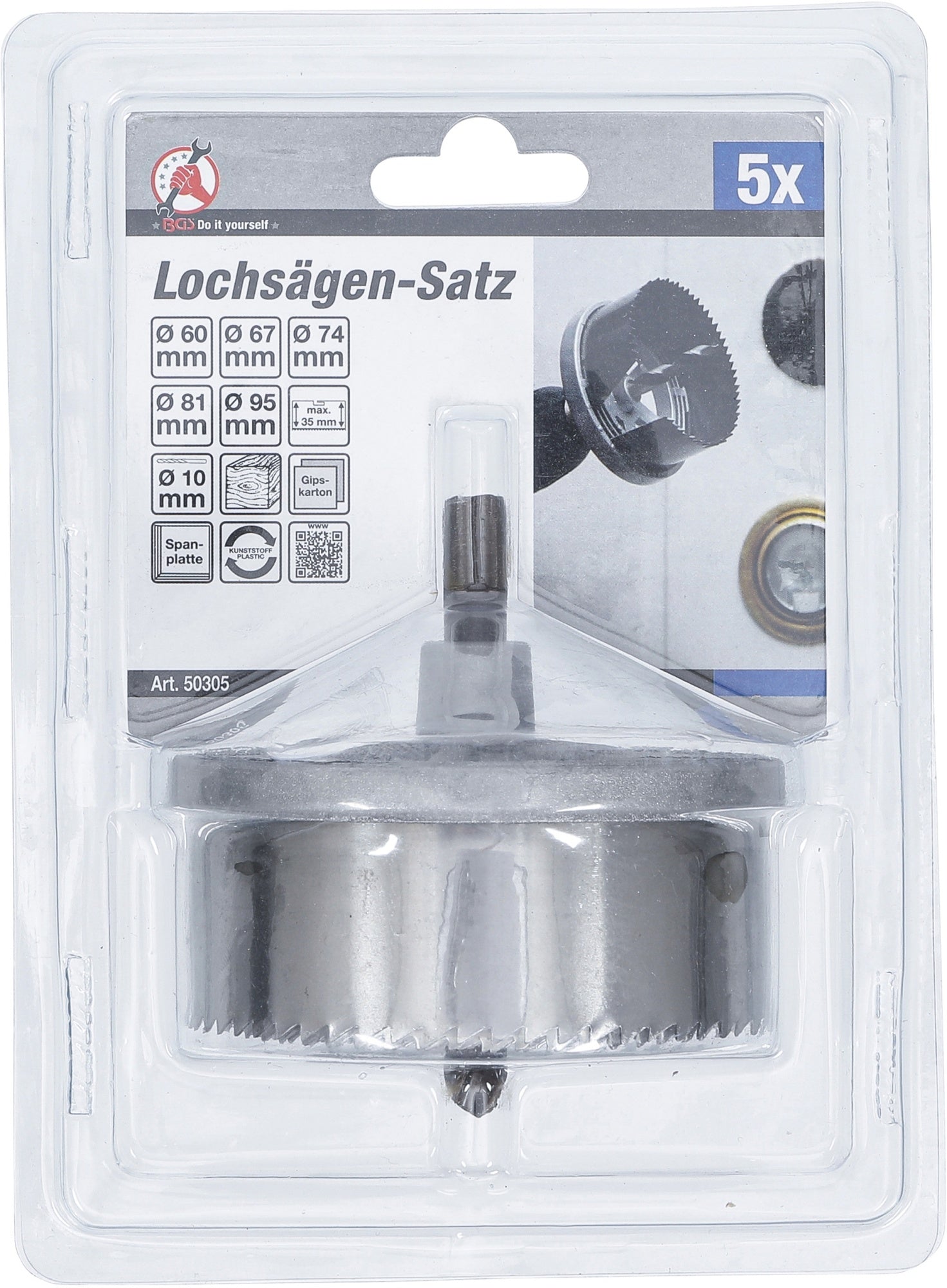 BGS DIY 50305 Satz Lochsägen Ø60 - 95mm Tiefe 35mm 5 teilig