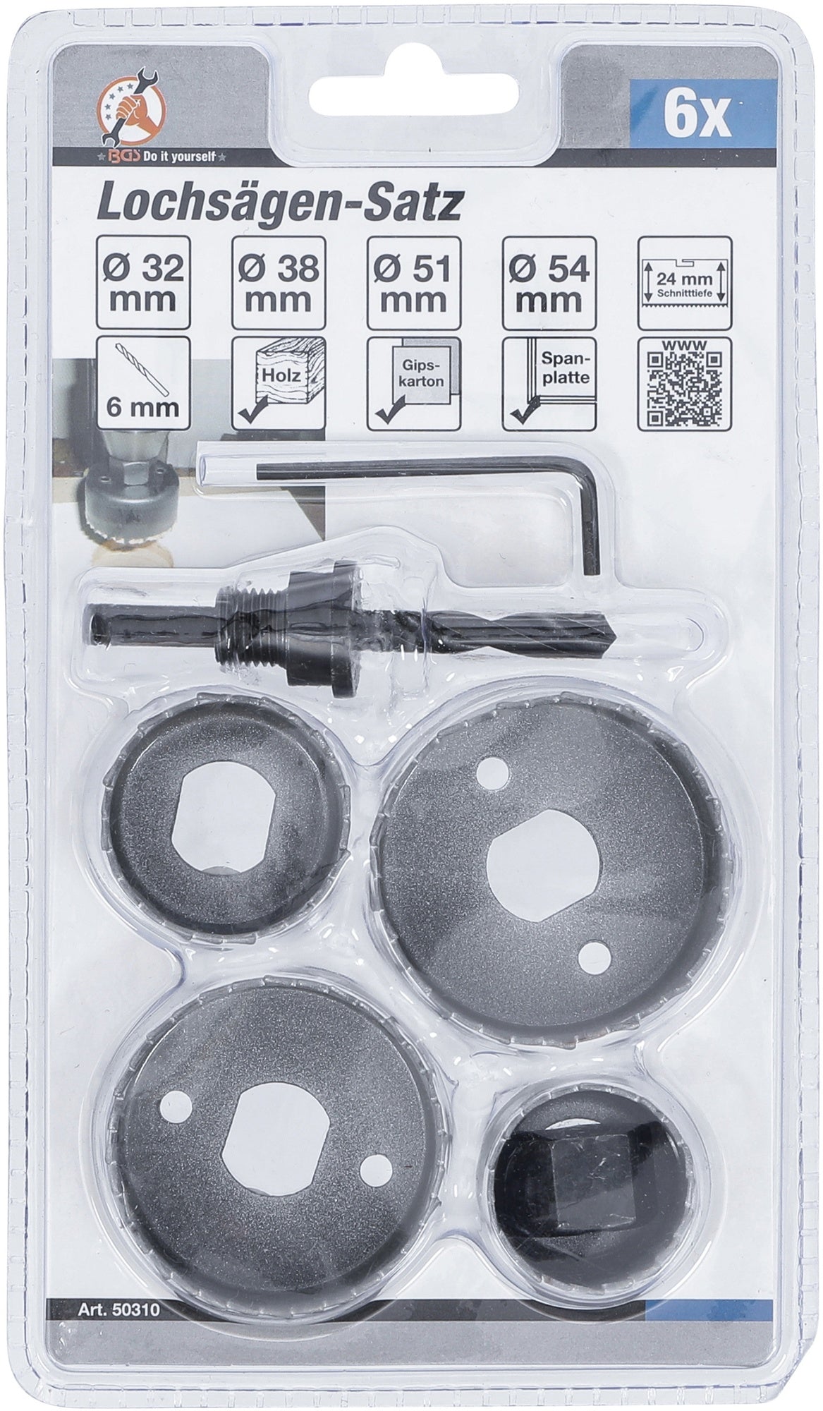 BGS DIY 50310 Satz Lochsägen Ø32 - 54mm Tiefe 24mm 6 teilig