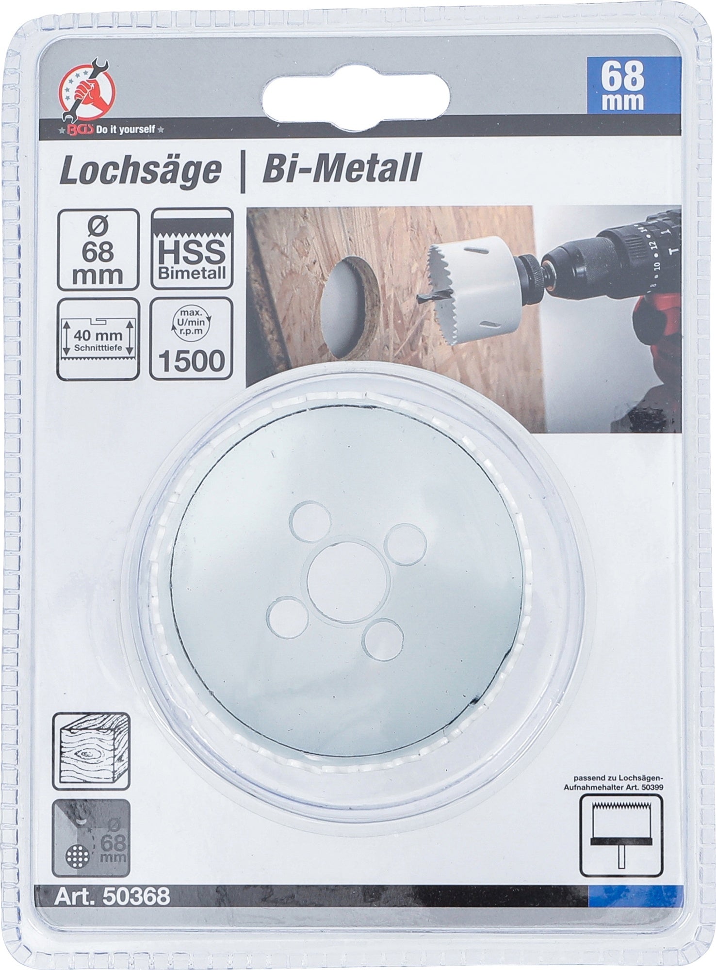 BGS DIY 50368 Lochsäge Ø68mm Tiefe 40mm