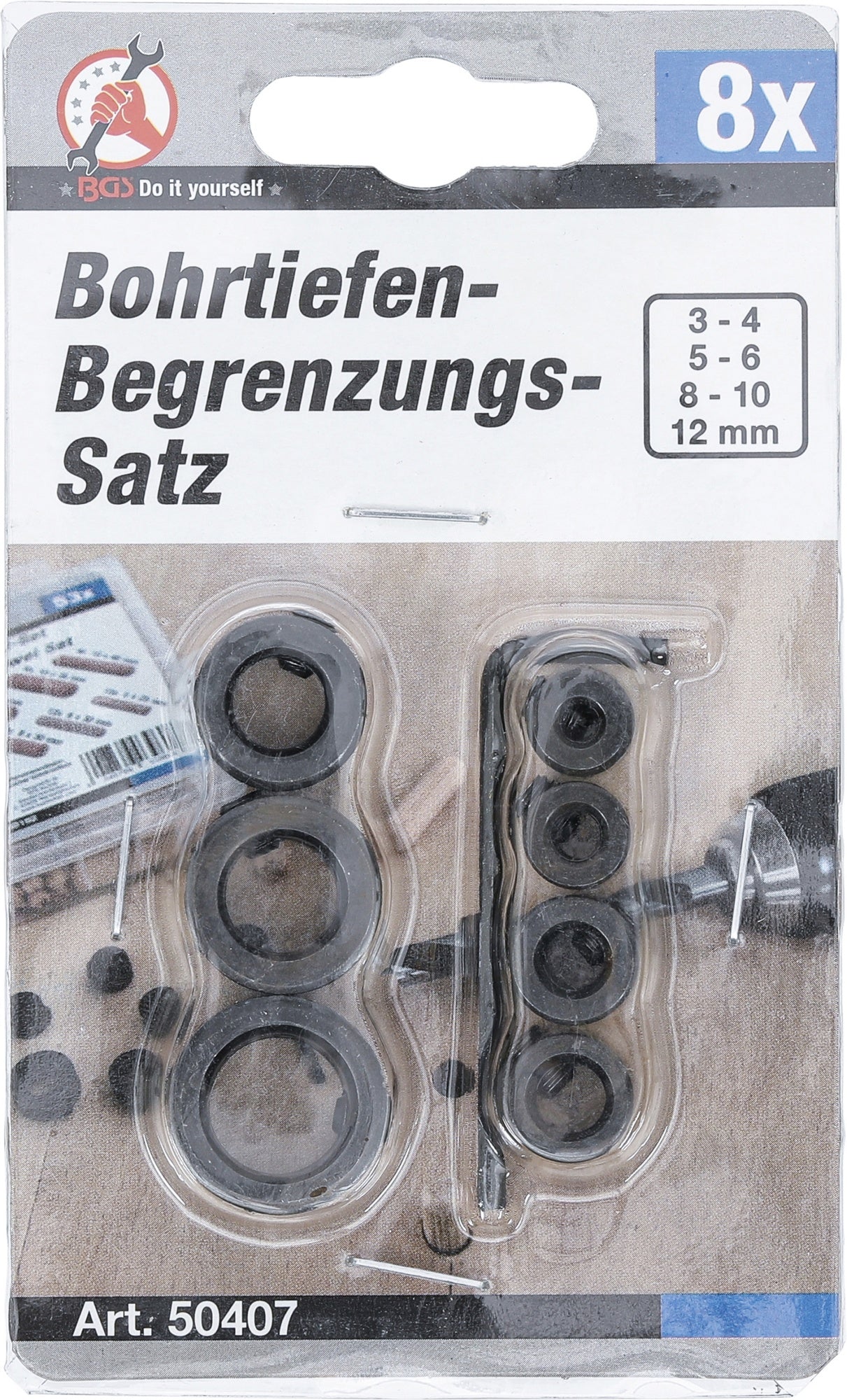 BGS DIY 50407 Satz Bohrtiefenbegrenzer 8 teilig