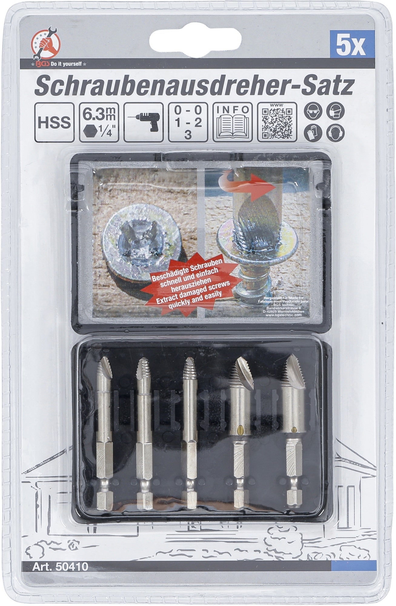 BGS DIY 50410 Satz Schraubenausdreher #0 - #3 5 teilig