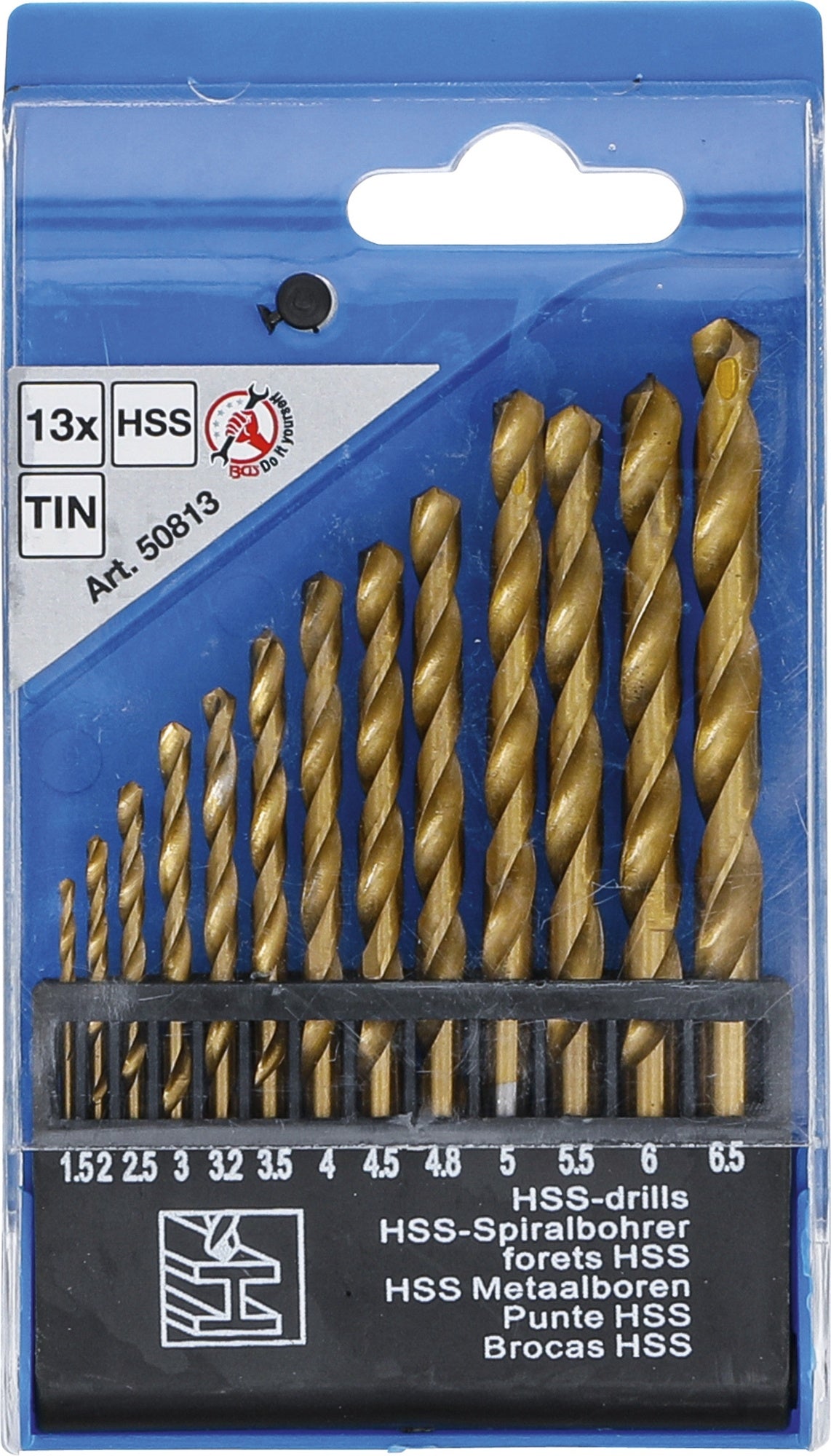 BGS DIY 50813 Satz HSS Spiralbohrer titan-nitriert Ø1,5 - 6,5mm 13 teilig