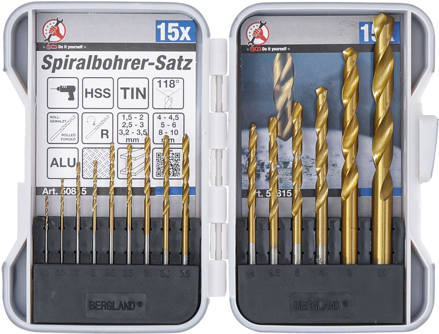 BGS DIY 50815 Satz HSS Spiralbohrer titan-nitriert Ø1,5 - 10mm 15 teilig