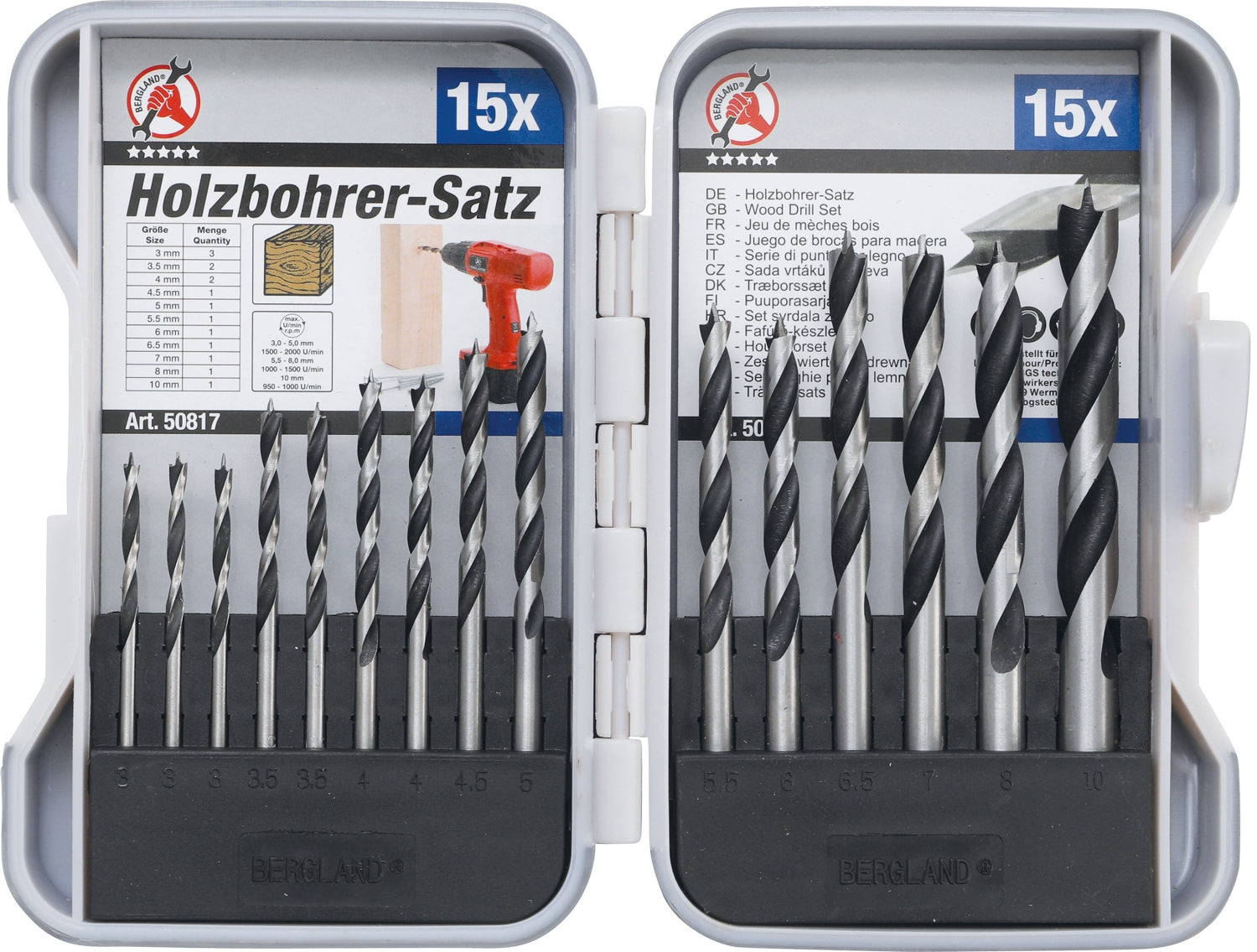 BGS DIY 50817 Satz Holzbohrer Ø3 - 10mm 15 teilig