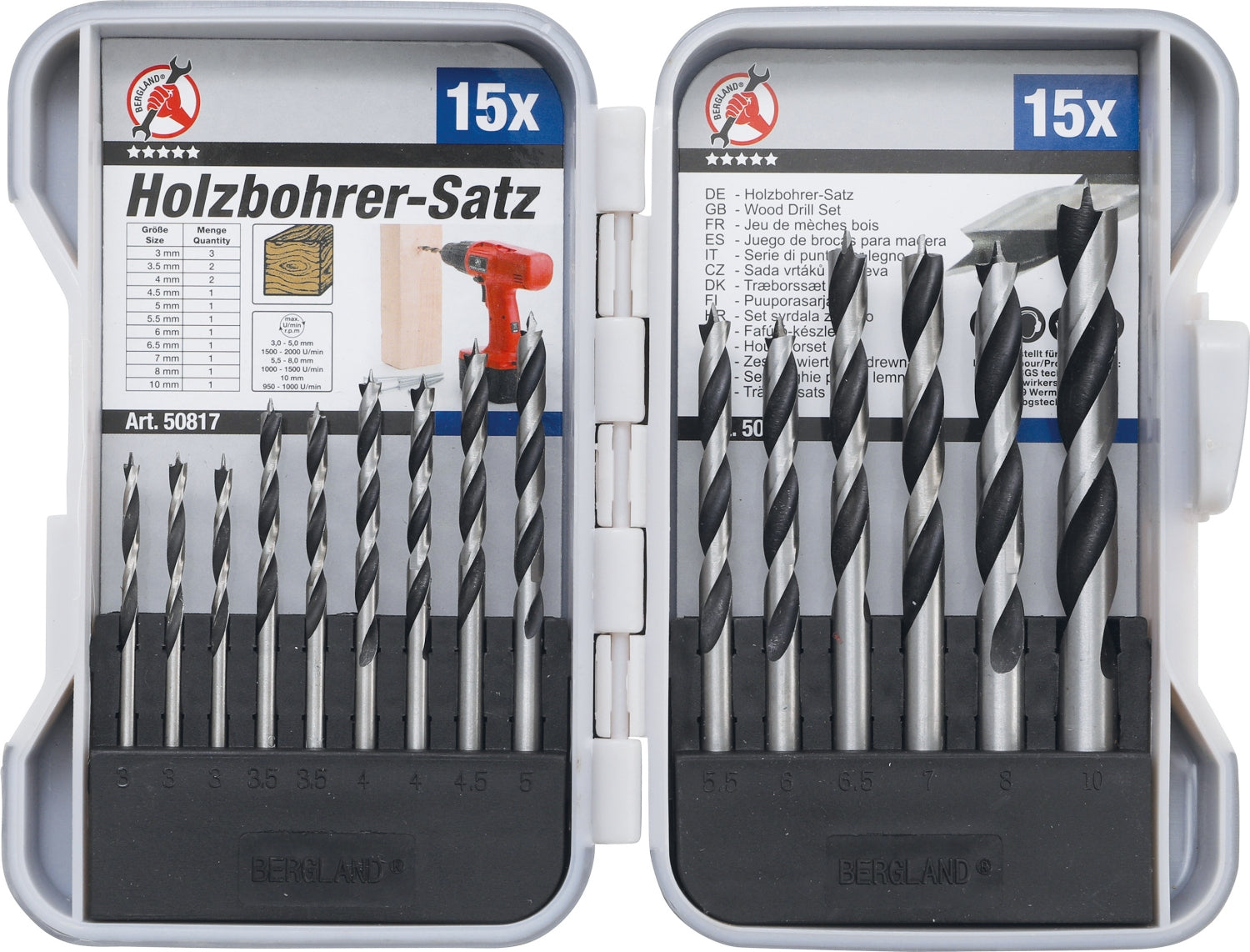 BGS DIY 50817 Satz Holzbohrer Ø3 - 10mm 15 teilig