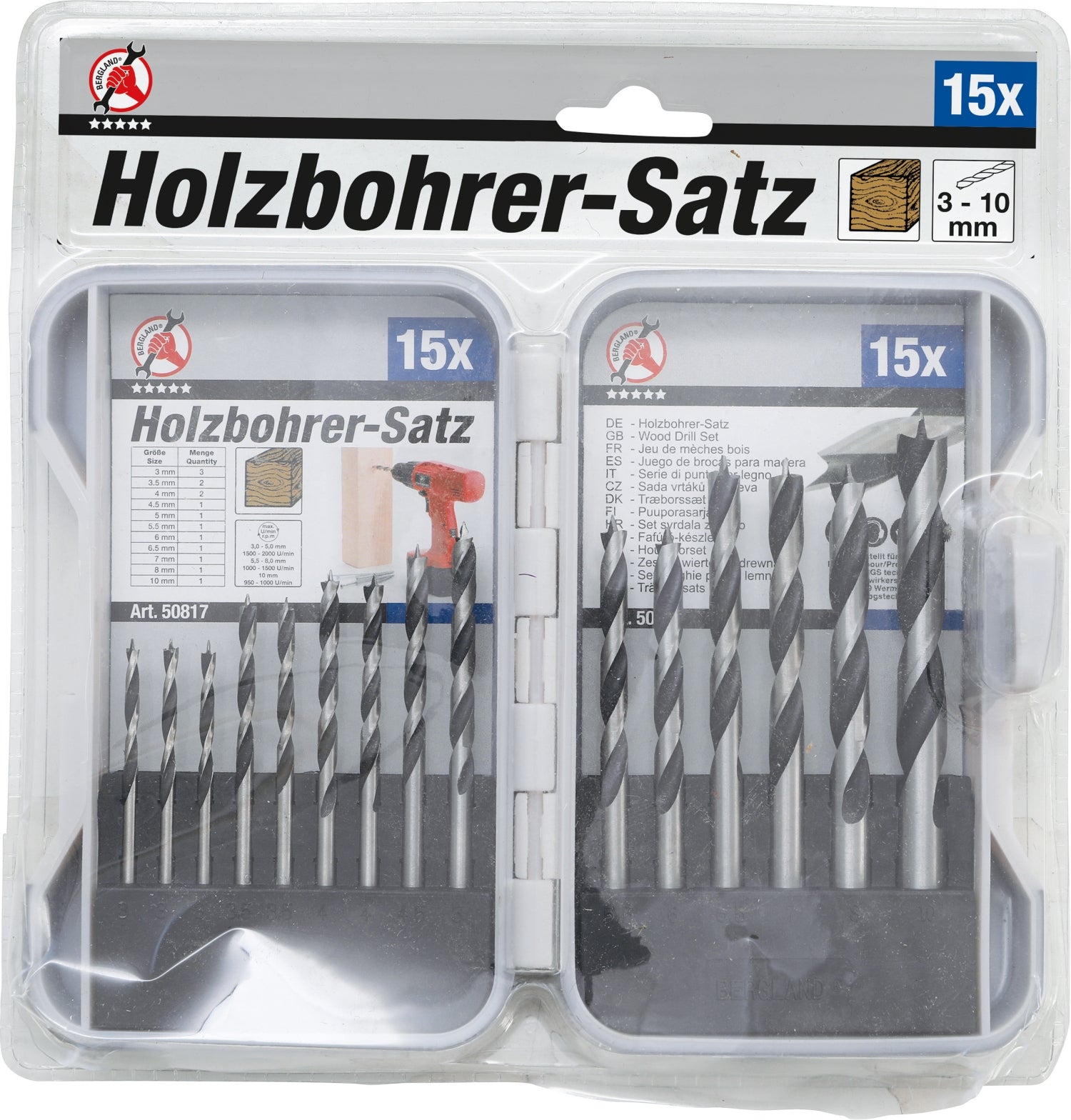 BGS DIY 50817 Satz Holzbohrer Ø3 - 10mm 15 teilig