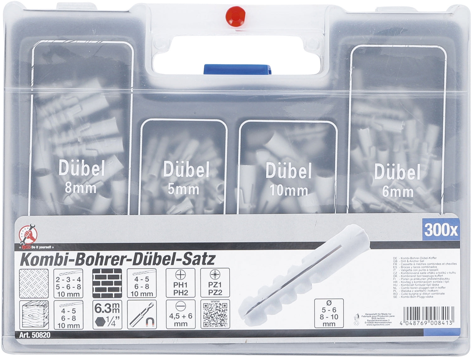 BGS DIY 50820 Kombi Satz Bohrer & Dübel 300 teilig