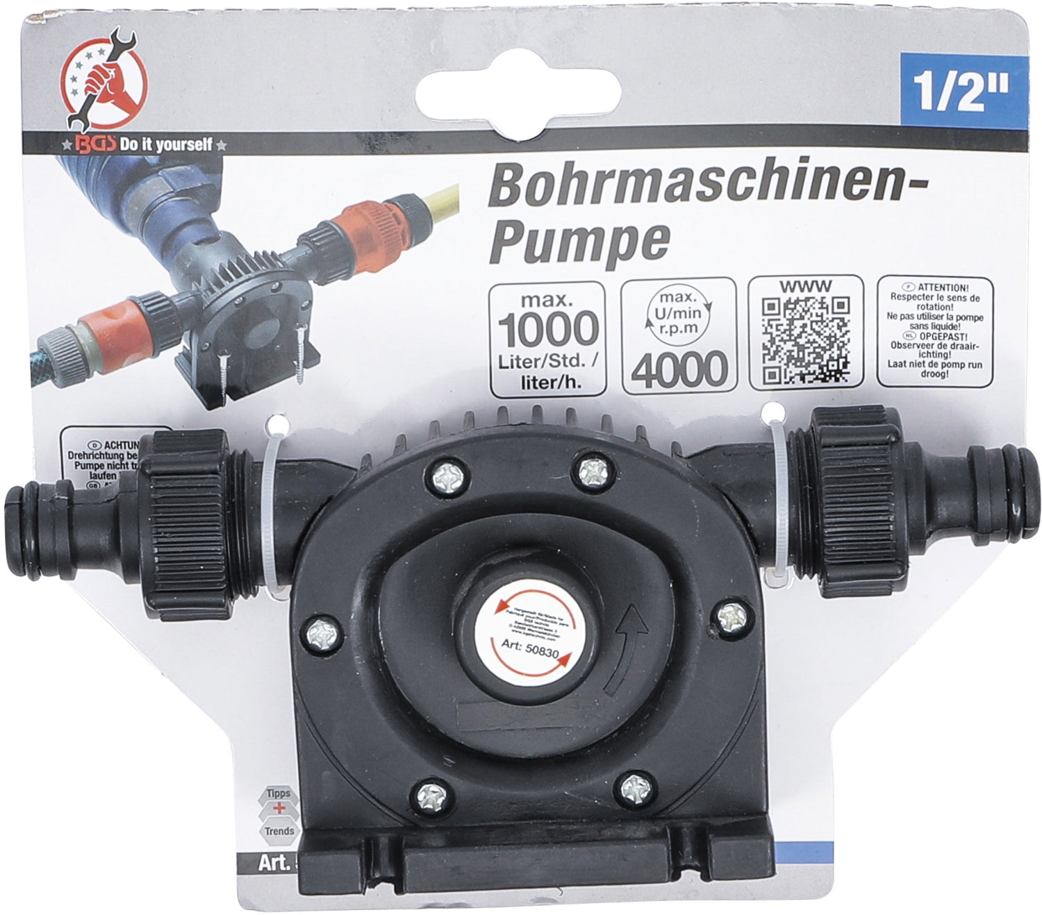 BGS DIY 50830 Bohrmaschinen Pumpe 1/2" 1000 l/h