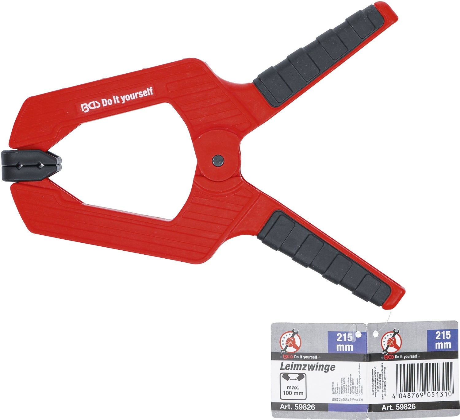 BGS DIY 59826 Leimzwinge Kunststoff Länge 215mm Spannbereich 0 - 100mm