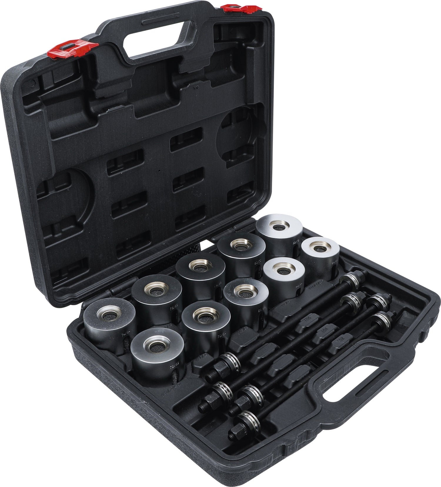 BGS DIY 67305 Satz Zughülsen & Druckhülsen mit 4 Spindeln 24 teilig