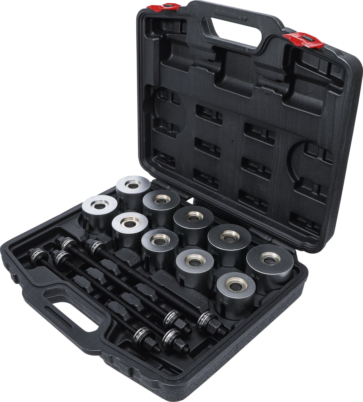 BGS DIY 67305 Satz Zughülsen & Druckhülsen mit 4 Spindeln 24 teilig