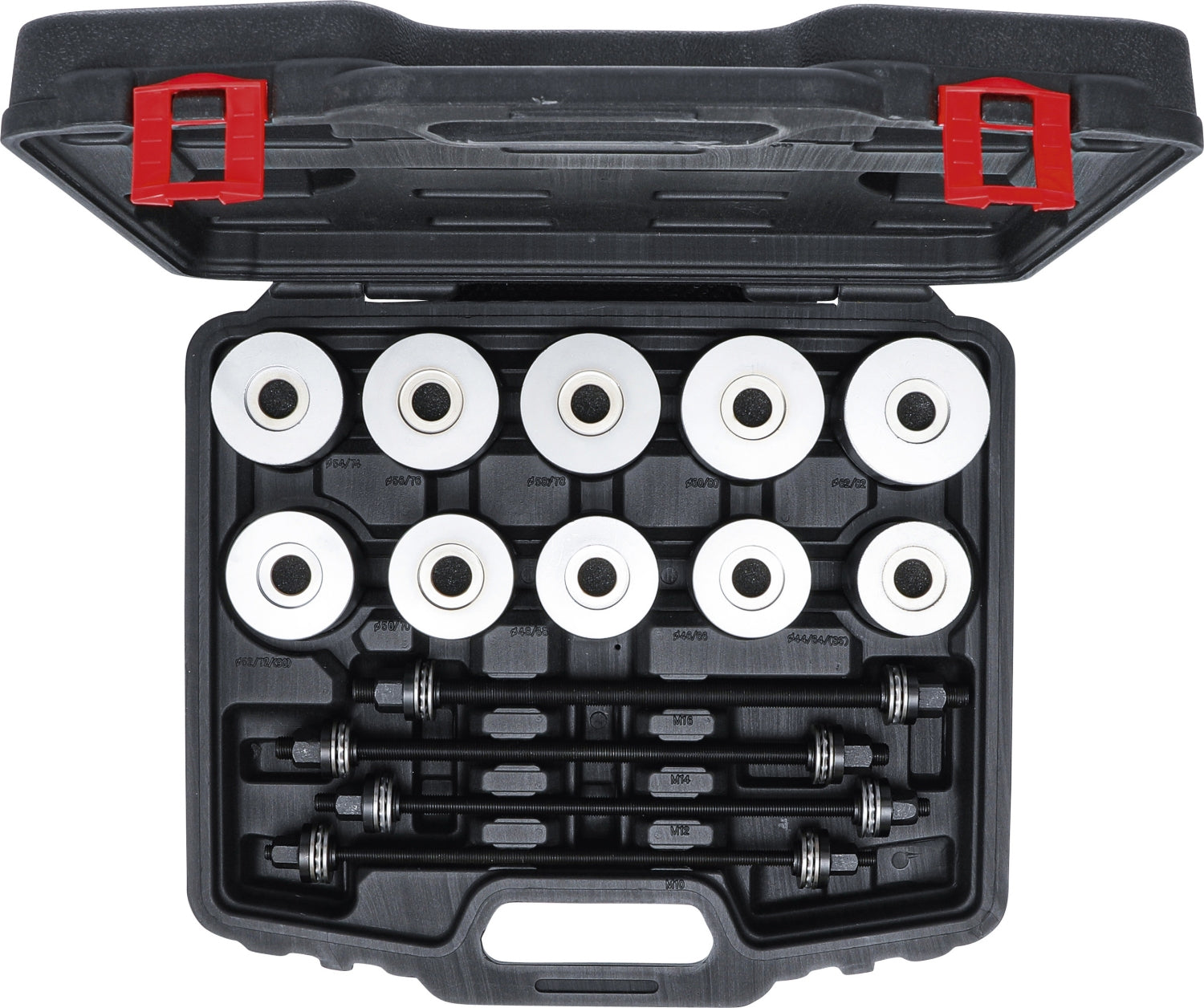 BGS DIY 67305 Satz Zughülsen & Druckhülsen mit 4 Spindeln 24 teilig