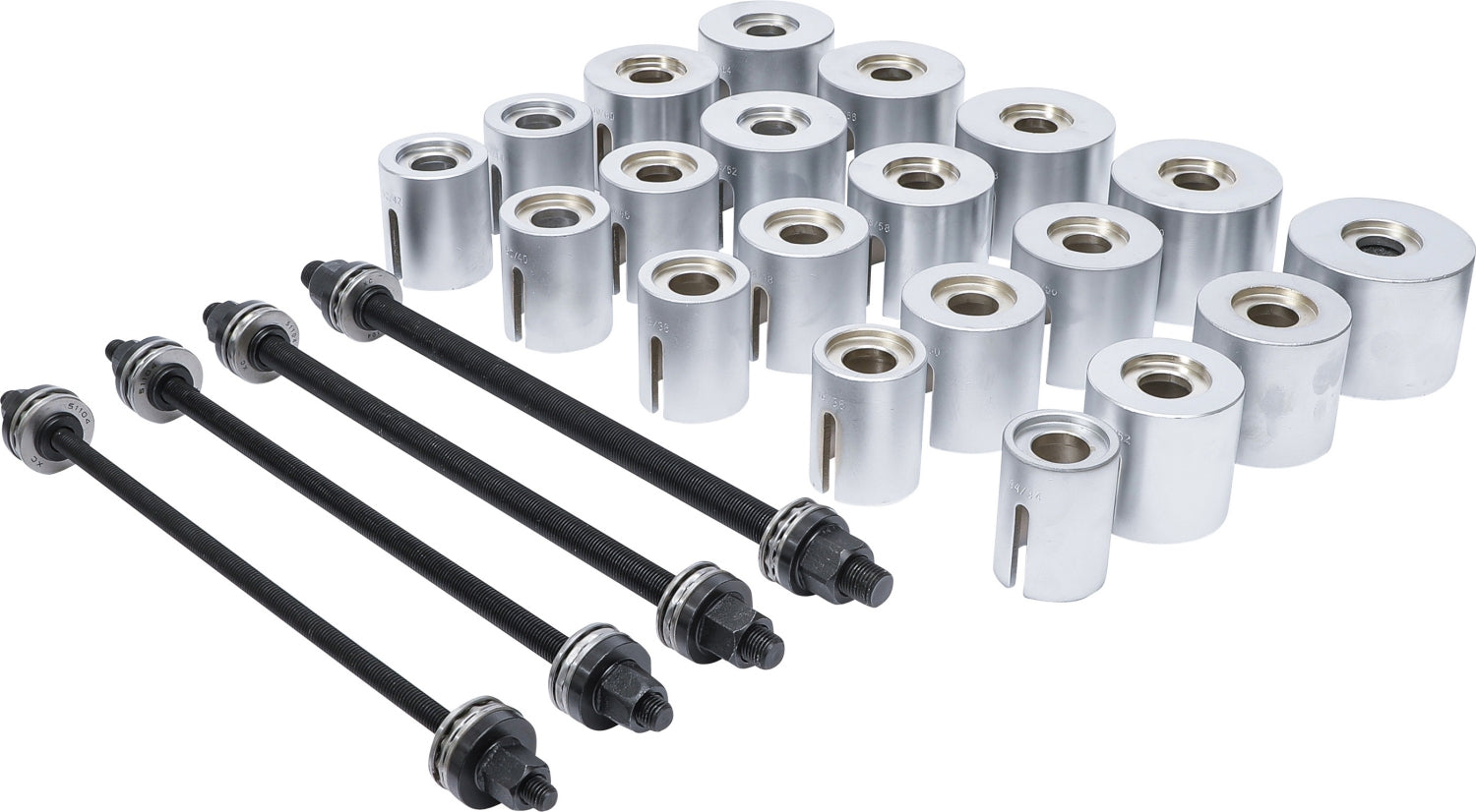 BGS DIY 67305 Satz Zughülsen & Druckhülsen mit 4 Spindeln 24 teilig