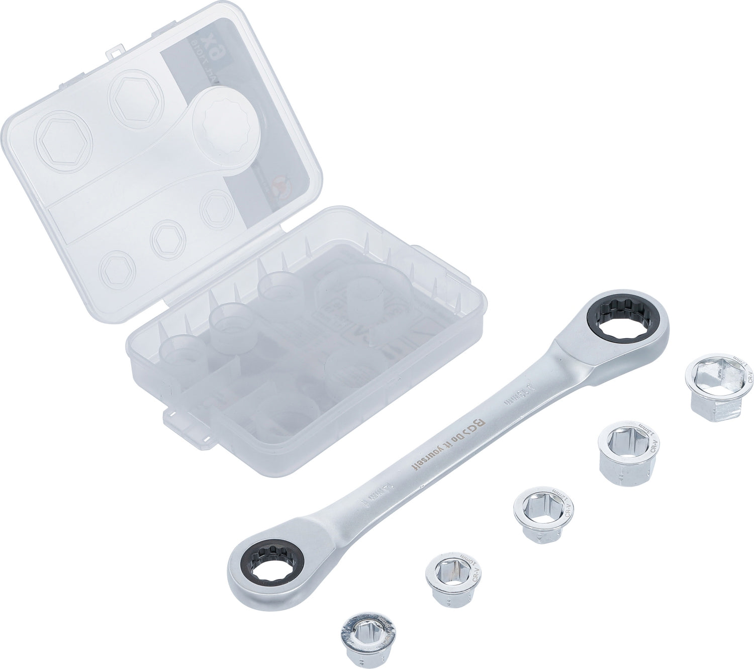 BGS DIY 71016 Ratschenringschlüssel mit Adaptersatz SW 8 - 19mm 6 teilig