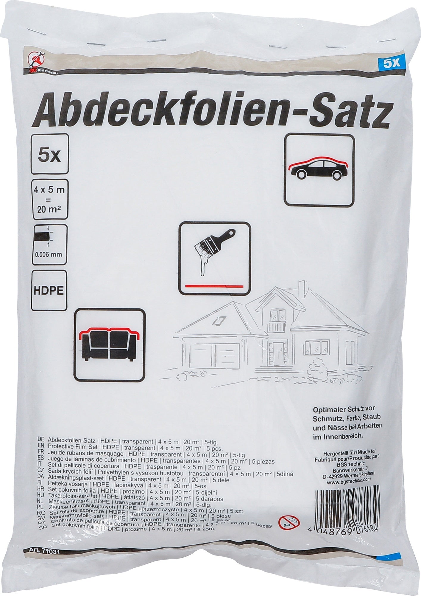 BGS DIY 71031 Satz Abdeckfolien HDPE transparent 4 x 5m 20m² 5 teilig