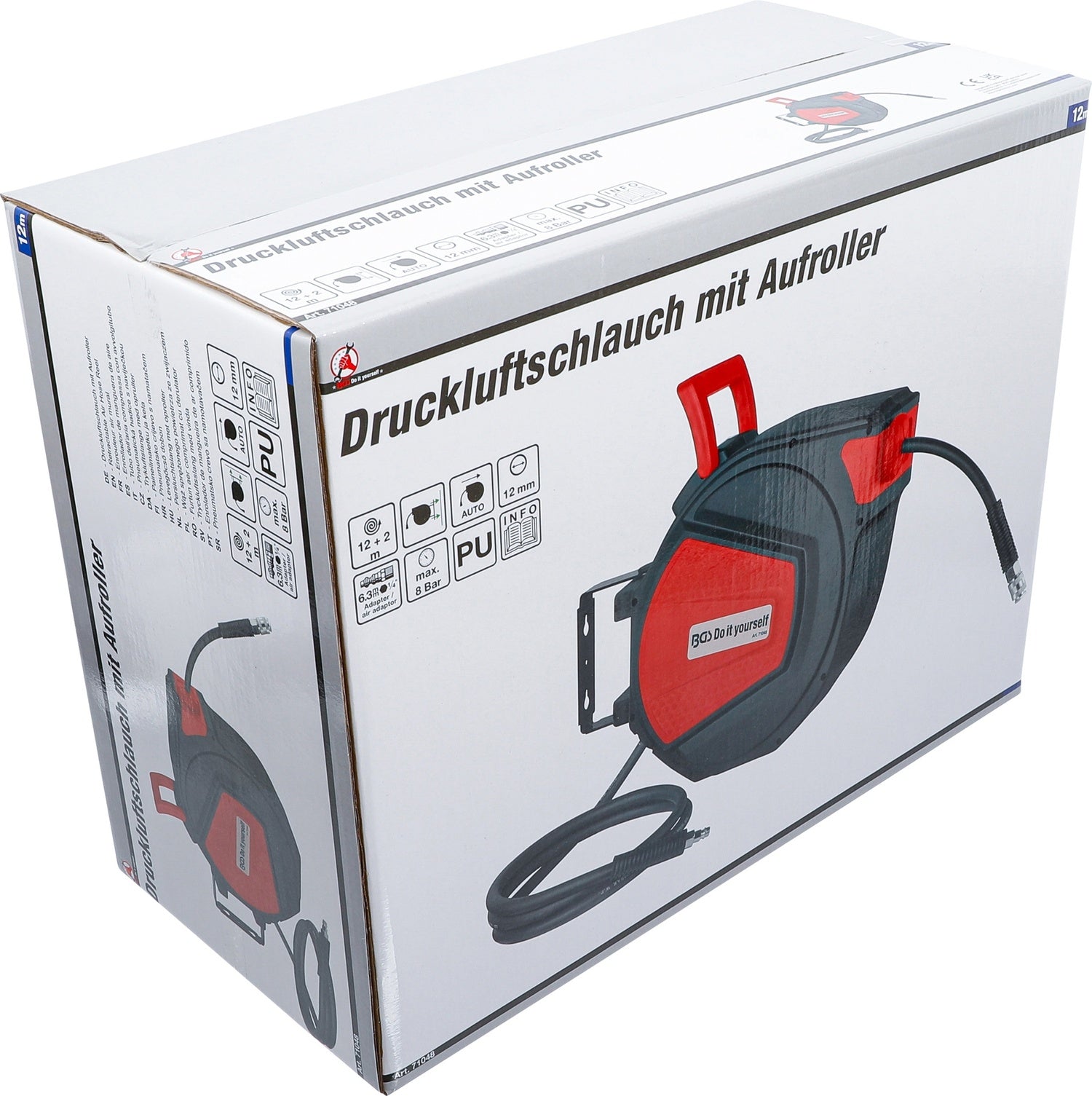 BGS DIY 71048 Druckluftschlauch mit Aufroller automatisch Schlauchlänge 12m