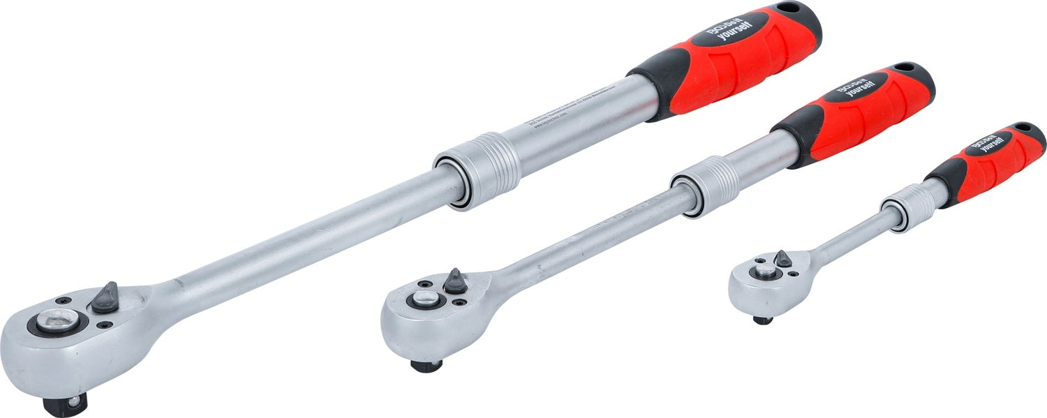 BGS DIY 72113 Satz Umschaltknarren ausziehbar Abtrieb 6,3mm (1/4") 10mm (3/8") 12,5mm (1/2")