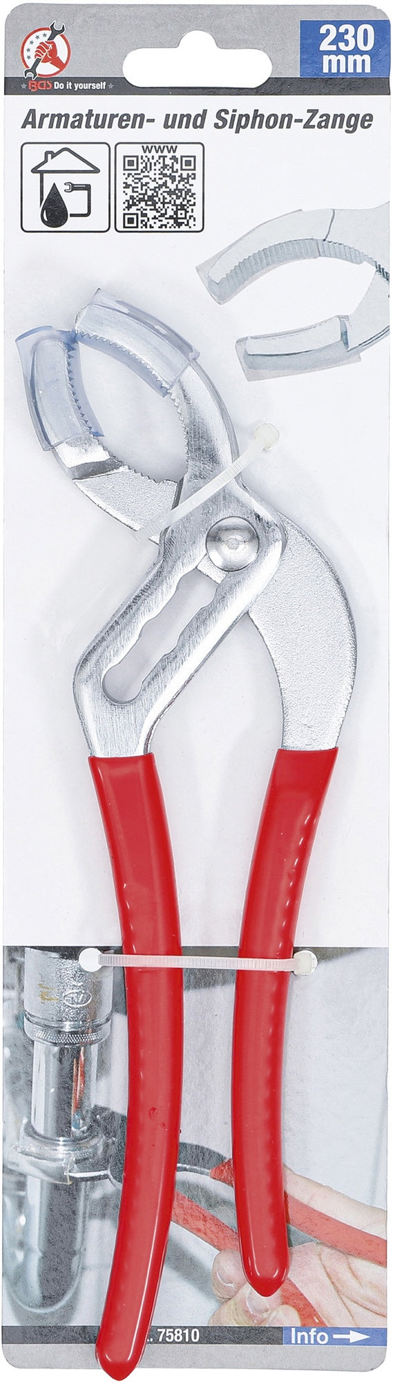 BGS DIY 75810 Armaturenzange Siphonzange Connectorenzange Länge 230mm