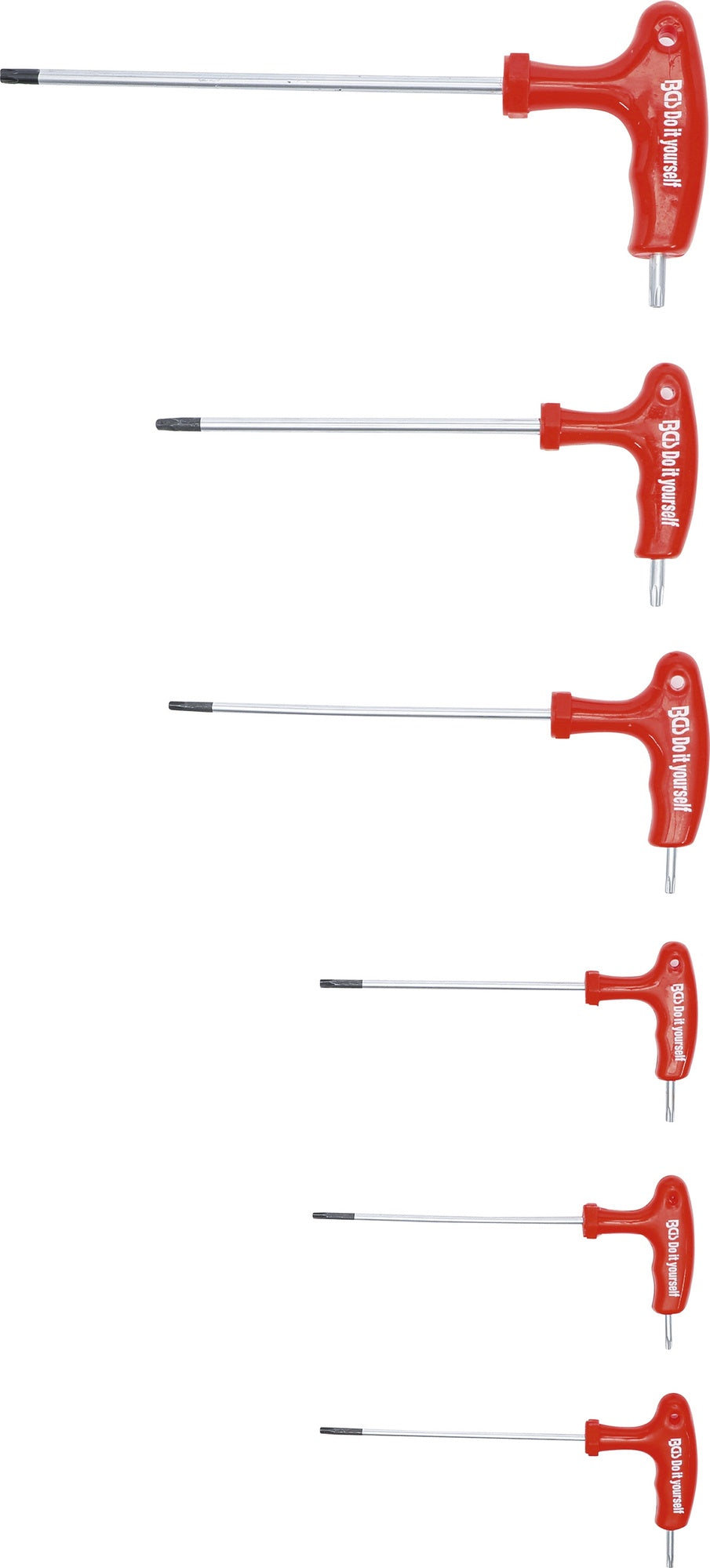 BGS DIY 7830 Satz Schraubendreher Abtrieb T-Profil (für Torx) mit T-Griff und seitlicher Klinge mit Bohrung T10 - T40