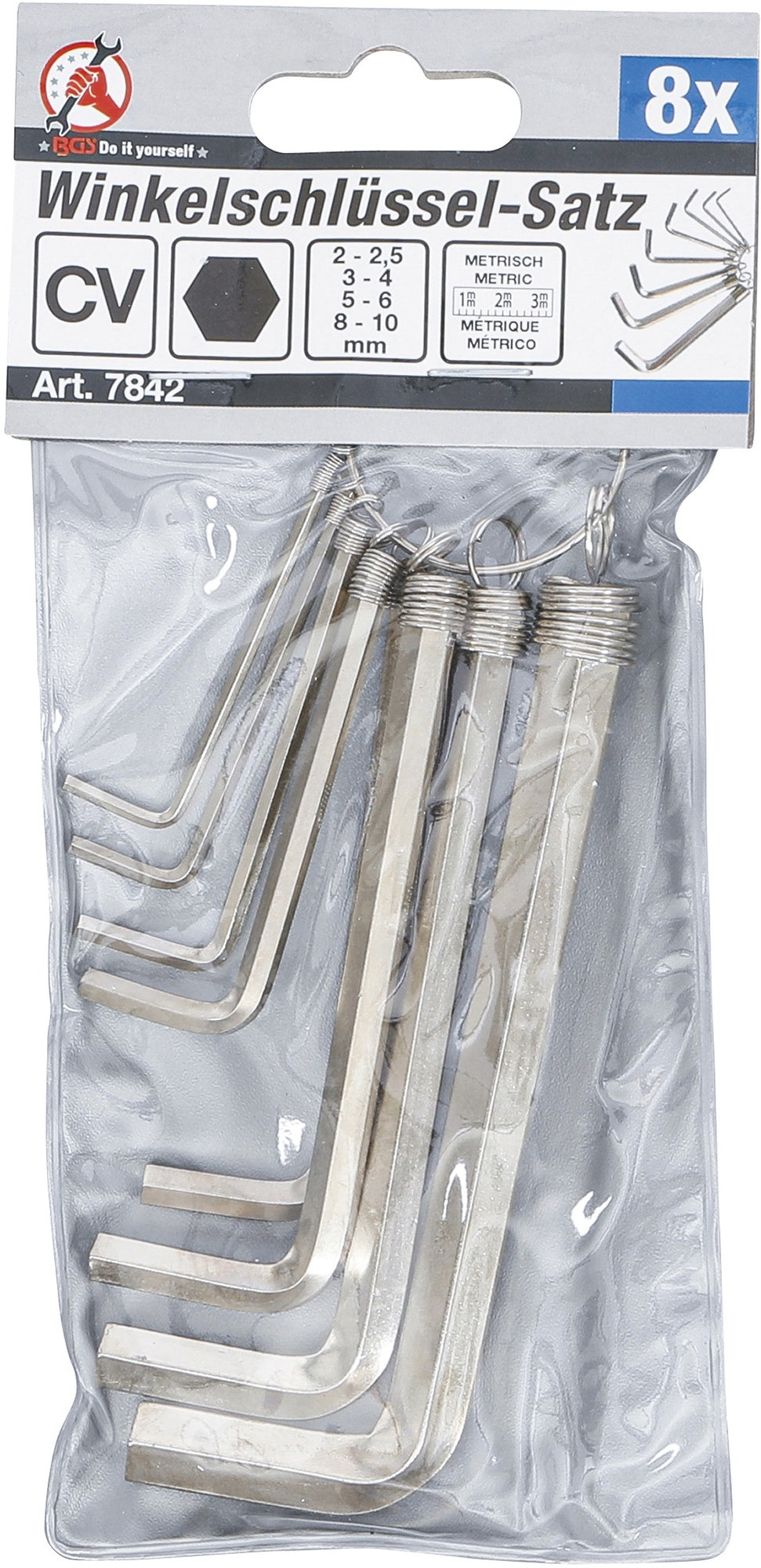 BGS DIY 7842 Satz Winkelschlüssel Innensechskant 2 - 10mm 8 teilig