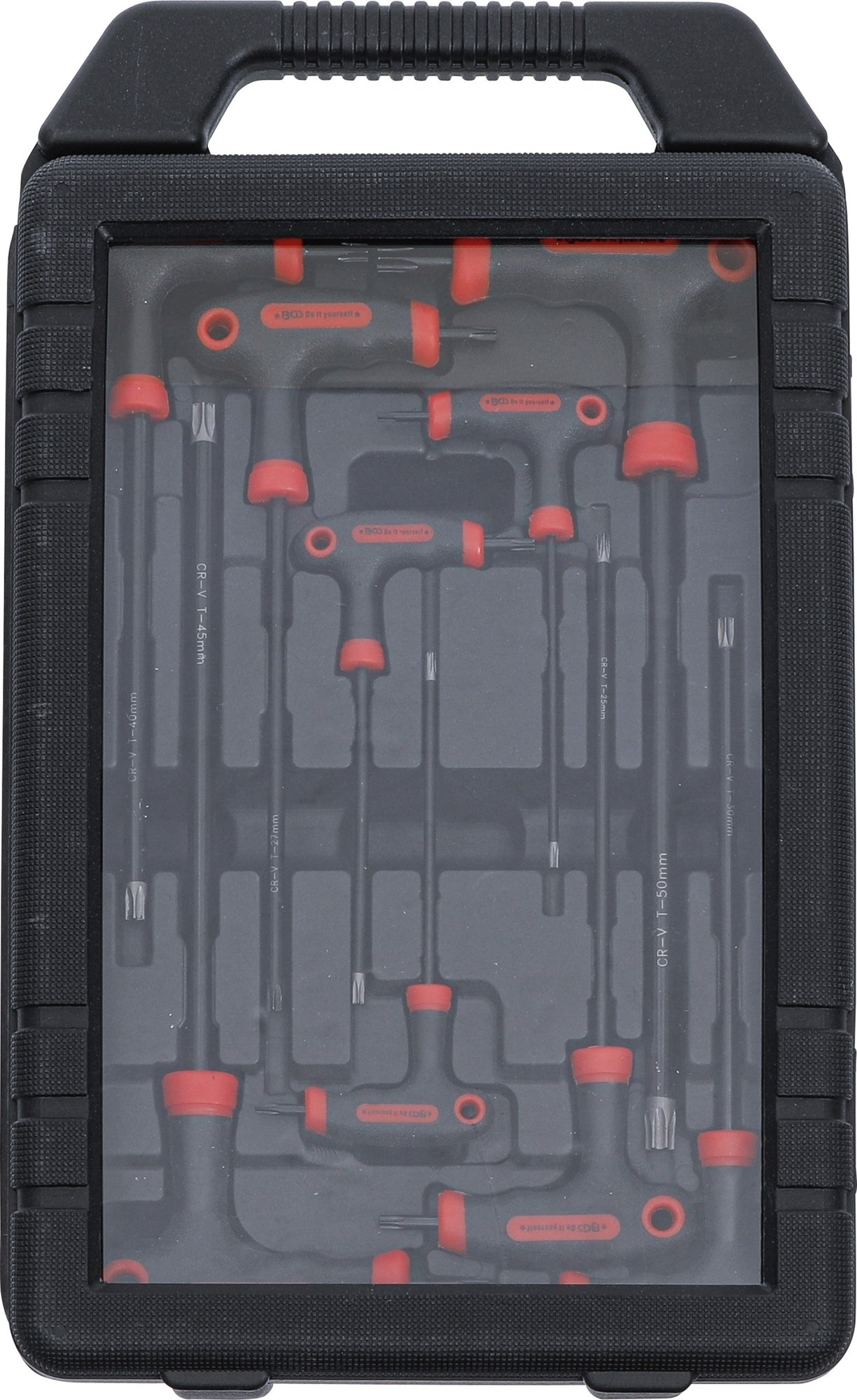 BGS DIY 7880 Satz Schraubendreher Abtrieb T-Profil (für Torx) mit Bohrung mit T-Griff und seitlicher Klinge T10 - T50