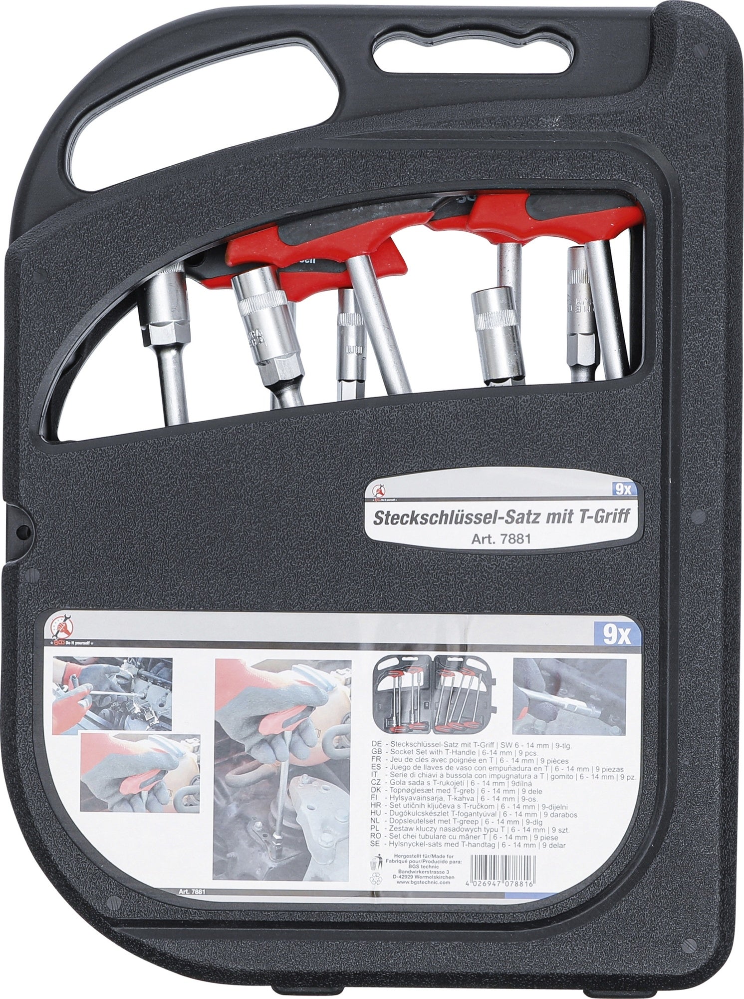BGS DIY 7881 Satz Steckschlüssel mit T-Griff SW 6 - 14mm 9 teilig