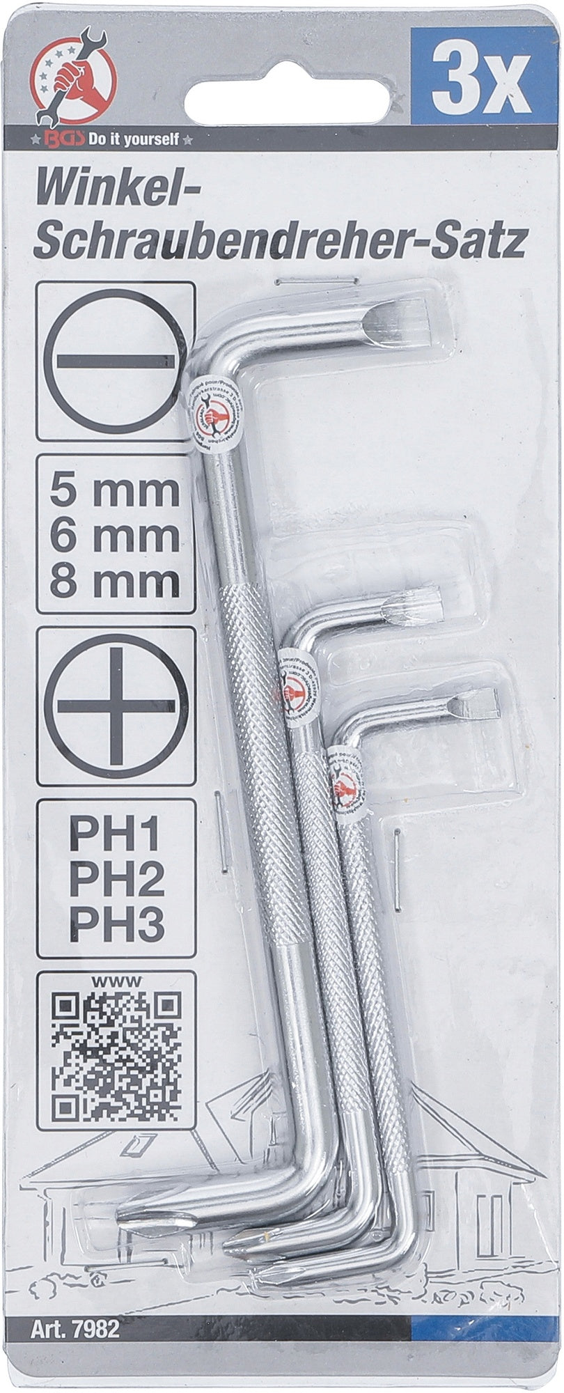 BGS DIY 7982 Satz Winkel Schraubendreher Schlitz / Kreuzschlitz 3 teilig