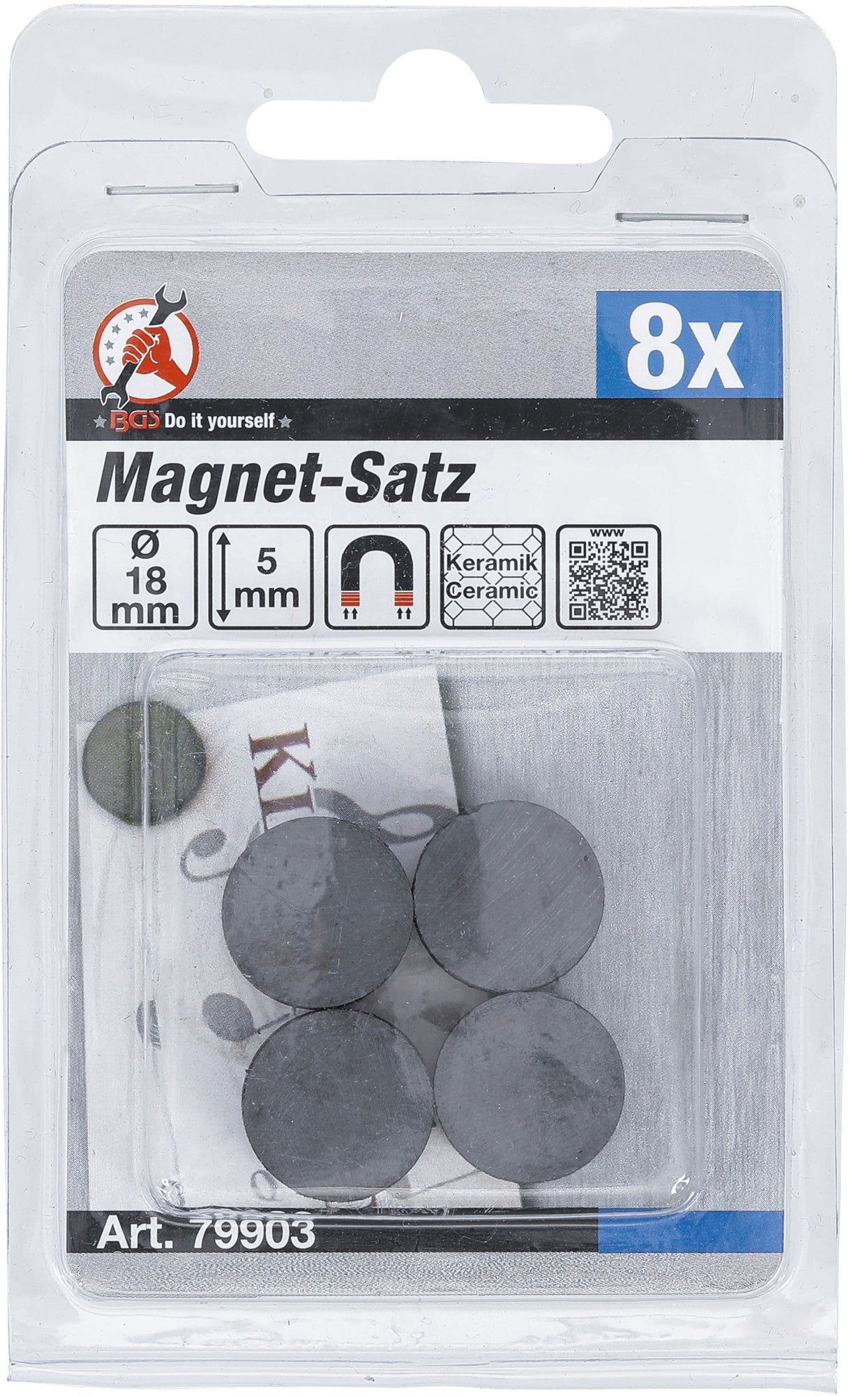 BGS DIY 79903 Satz Magnete Keramik rund Ø 18mm 8 teilig