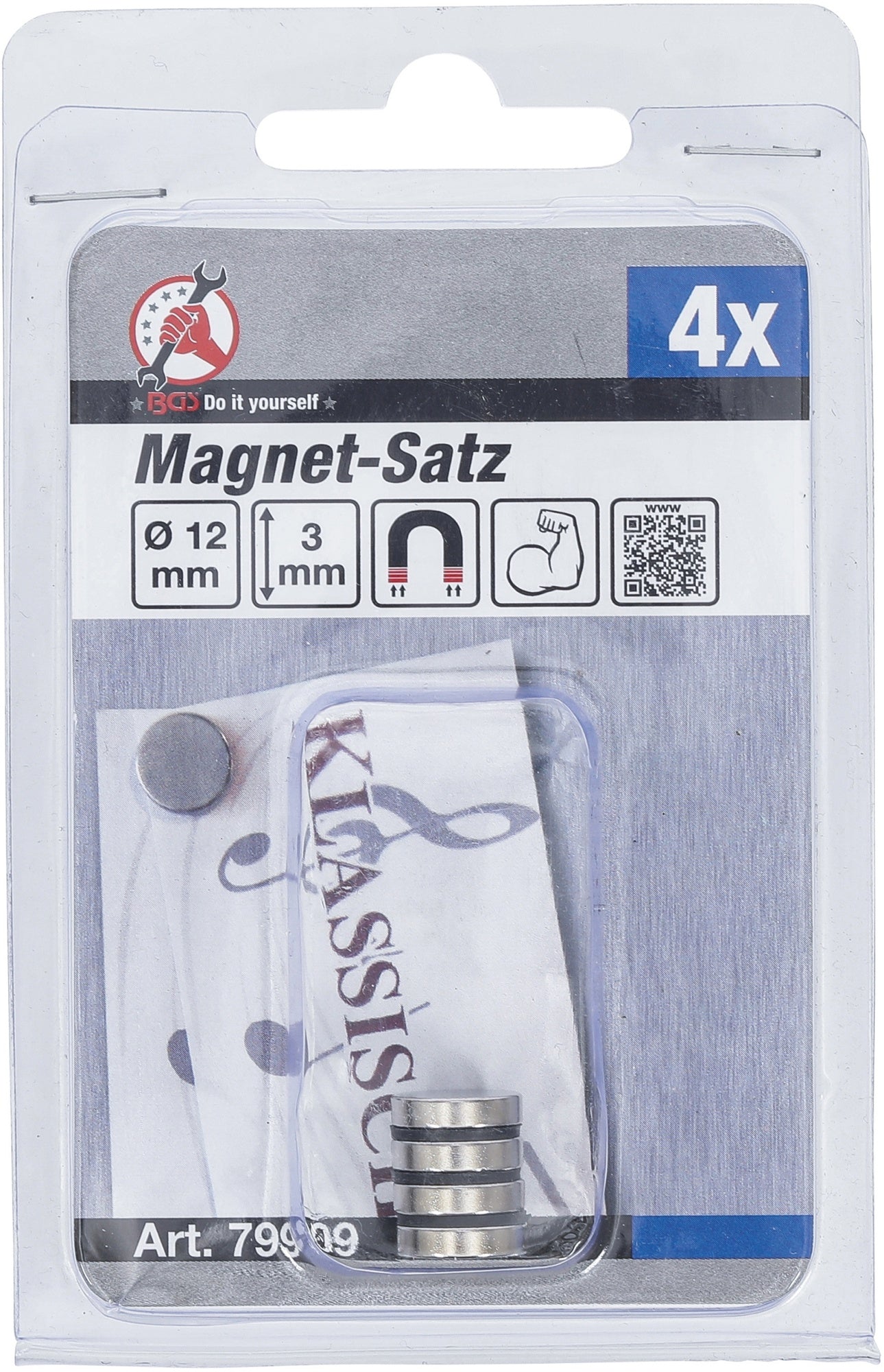 BGS DIY 79909 Satz Magnete extra stark rund Ø 12mm 4 teilig