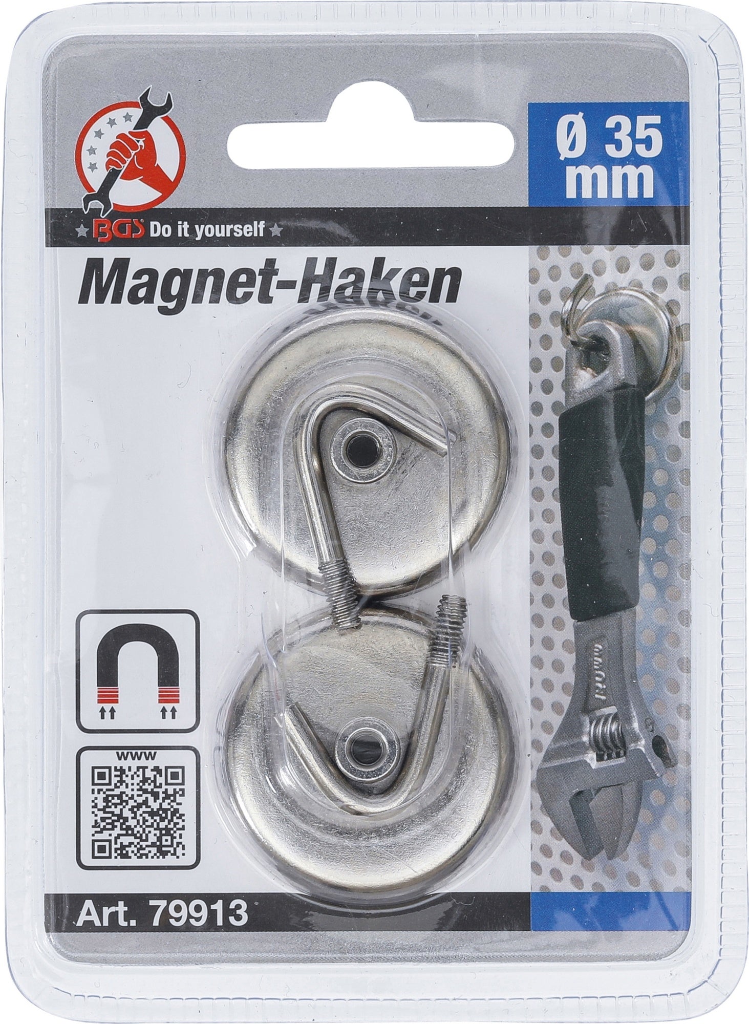 BGS DIY 79913 Satz Haken Magnete rund Ø 34mm Tragfähigkeit 3,5kg 2 teilig