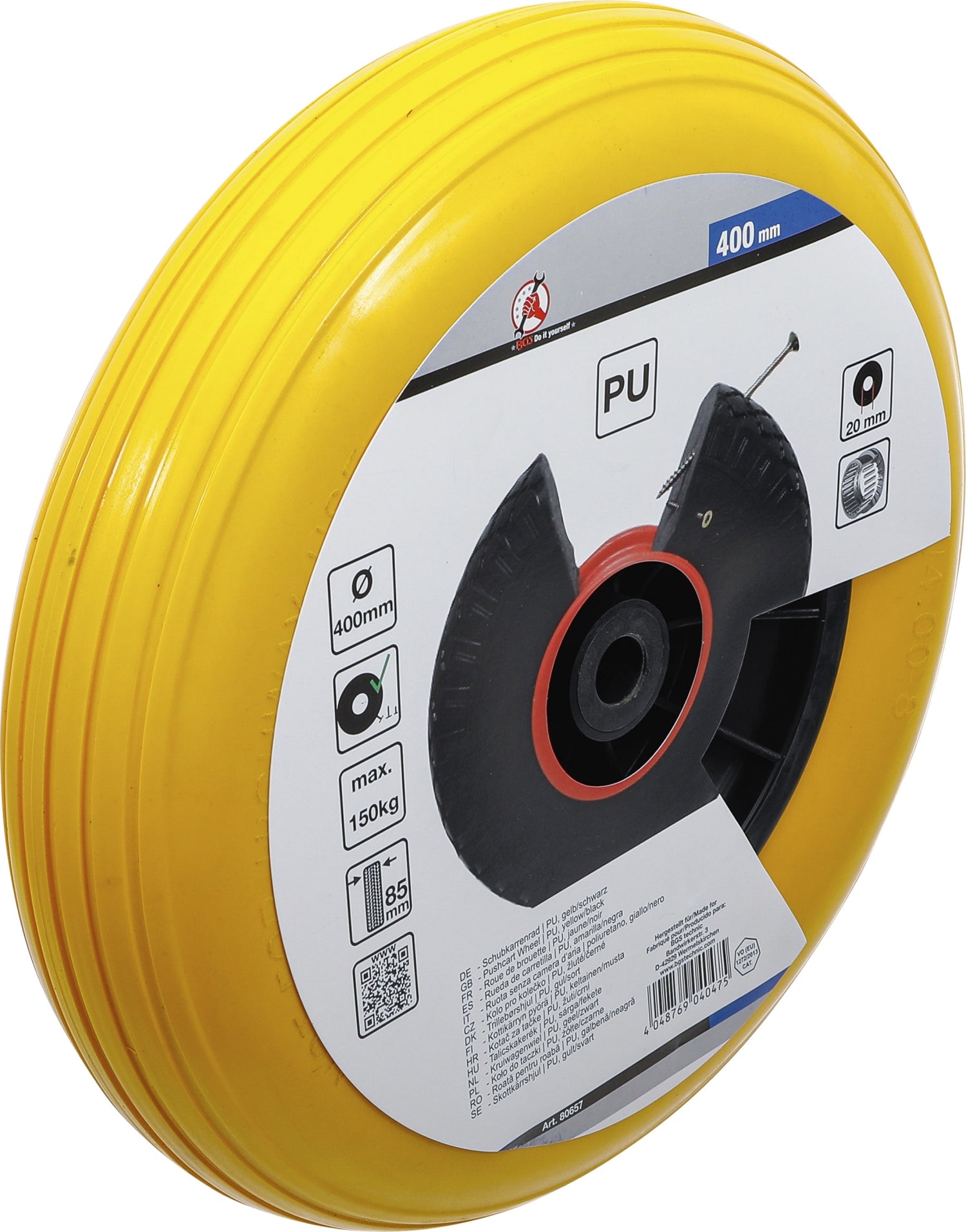 BGS DIY 80657 Rad für Sackkarren Bollerwagen PU gelb / schwarz Ø400mm