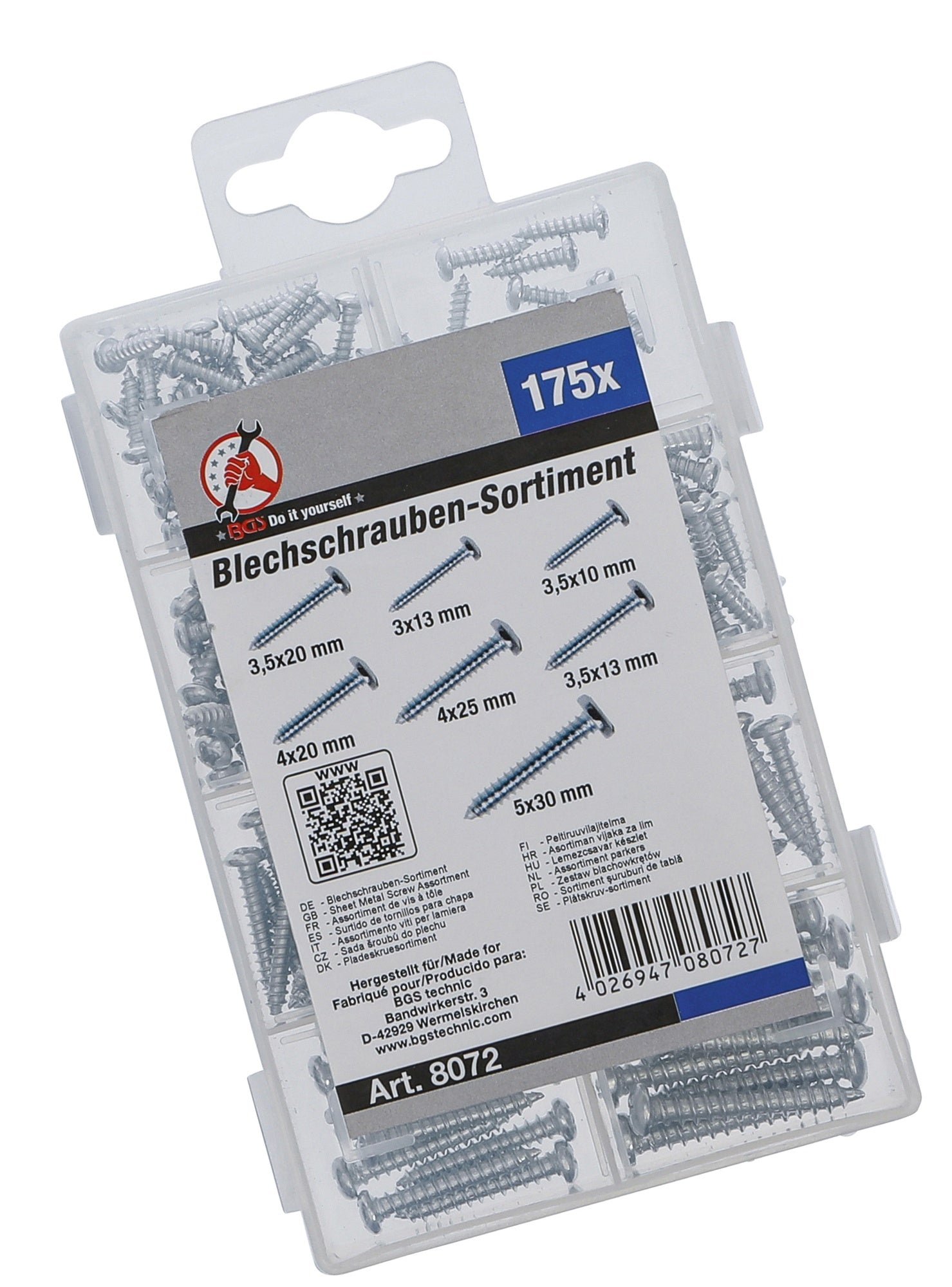 BGS DIY 8072 Sortiment Blechschrauben Kreuzschlitz PH 175 teilig