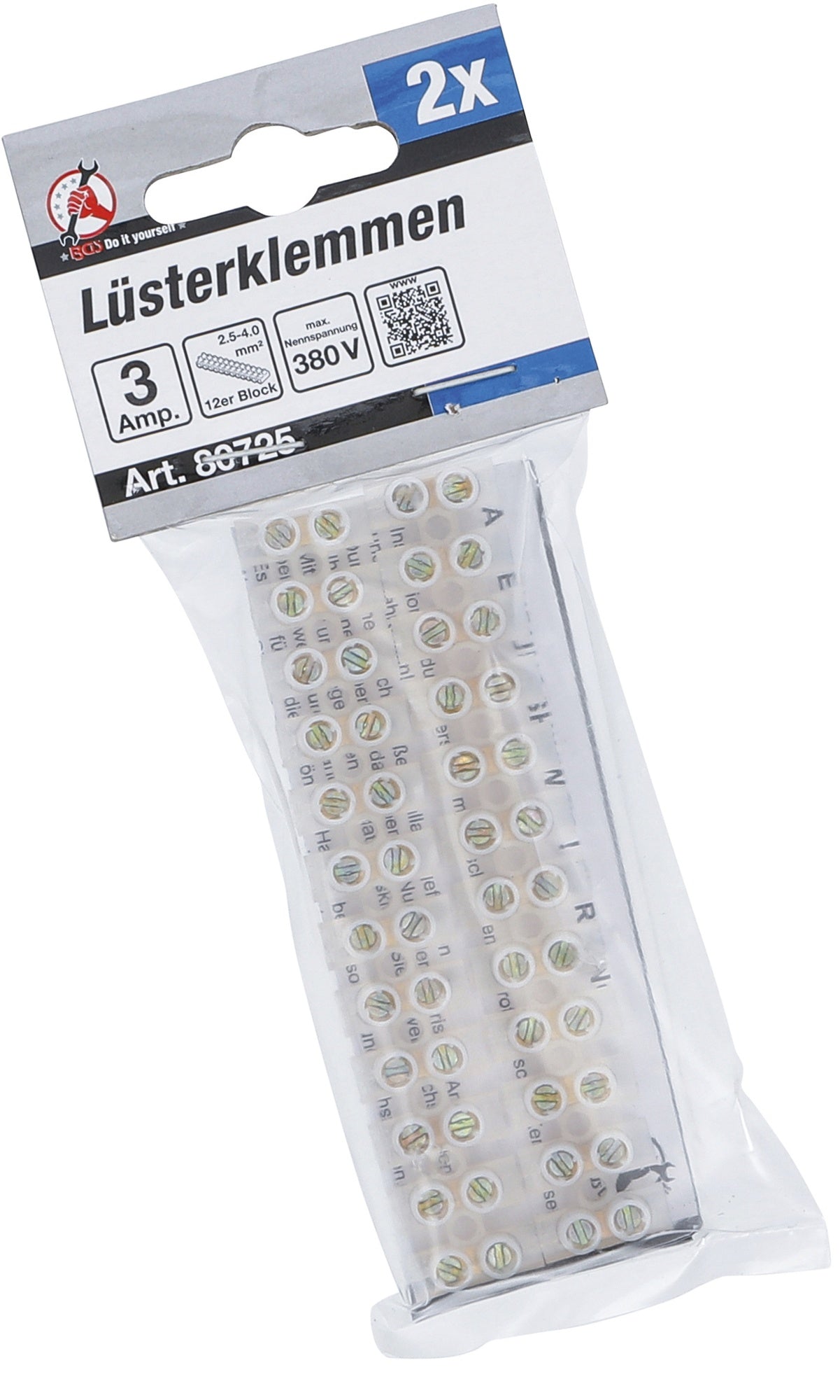 BGS DIY 80725 Lüsterklemmen 2,5mm² 3 Ampere 2 Stück 12er Block