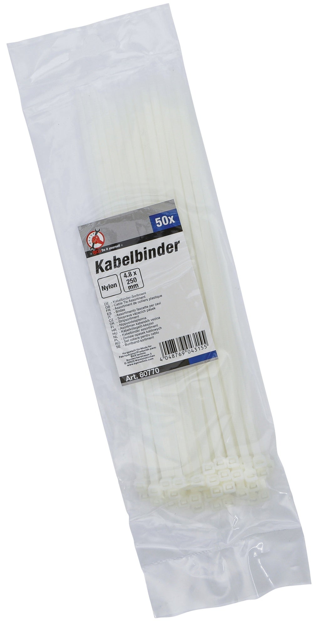 BGS DIY 80770 Sortiment Kabelbinder weiß 4,8 x 250mm 50 teilig