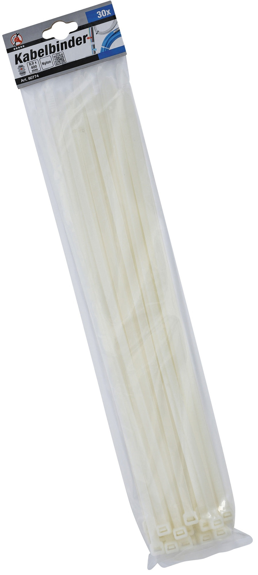 BGS DIY 80774 Sortiment Kabelbinder weiß 8,0 x 400mm 30 teilig