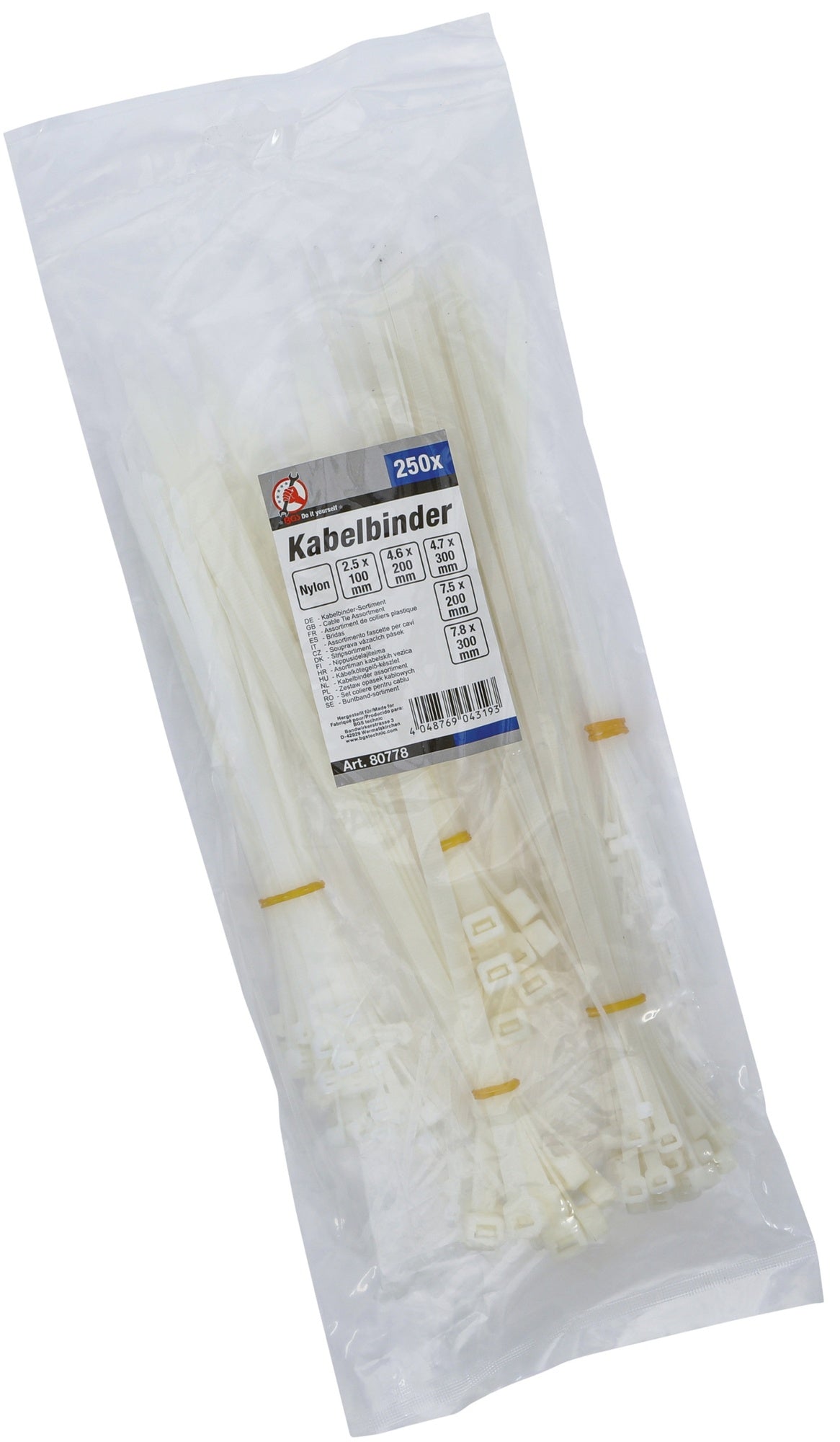 BGS DIY 80778 Sortiment Kabelbinder weiß 100 - 300mm 250 teilig