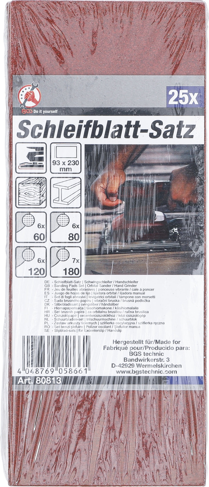 BGS DIY 80813 Satz Schleifblätter für Schwingschleifer / Handschleifer 93 x 230mm K 60 - 180