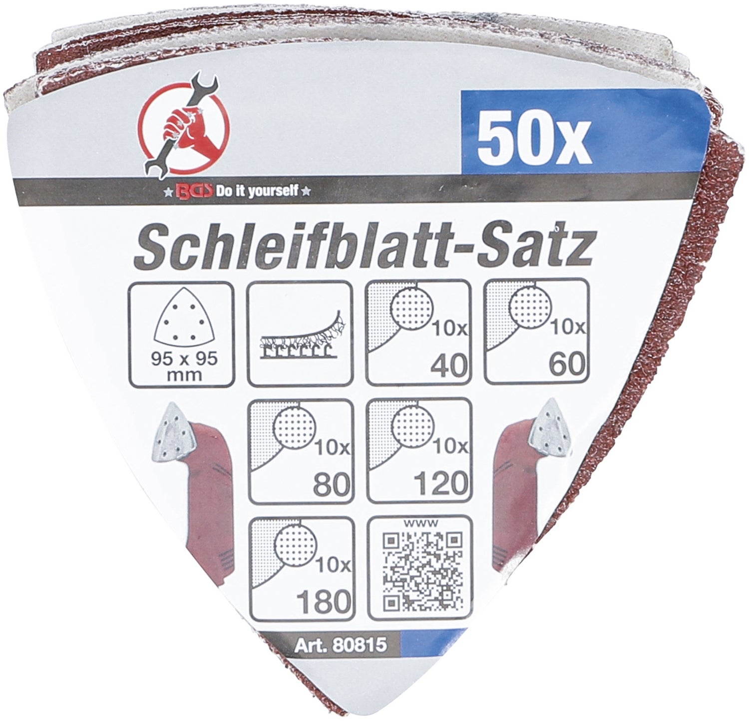 BGS DIY 80815 Satz Schleifblätter für Dreieckschleifer 95 x 95mm K 40 - K 180