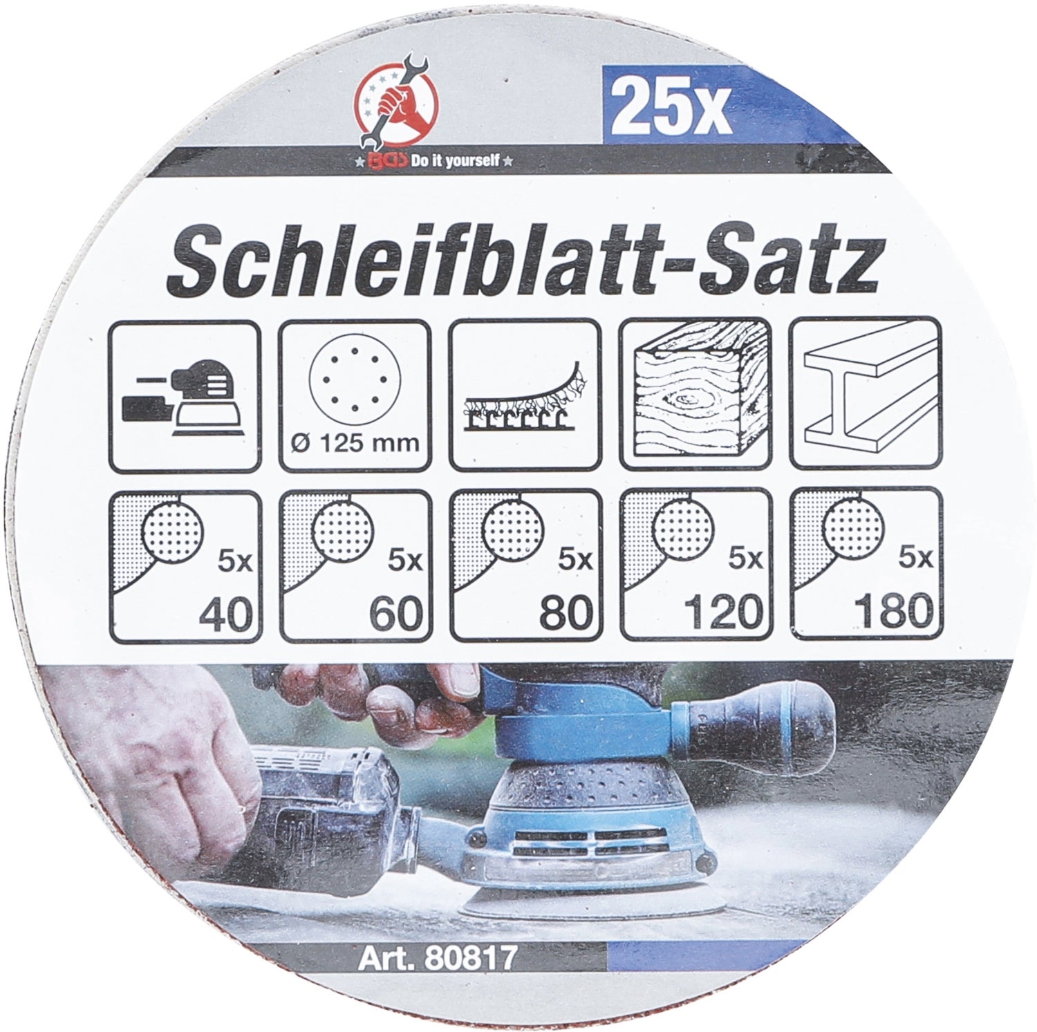 BGS DIY 80817 Satz Schleifblätter für Exzenterschleifer Ø125mm K 40 - K 180