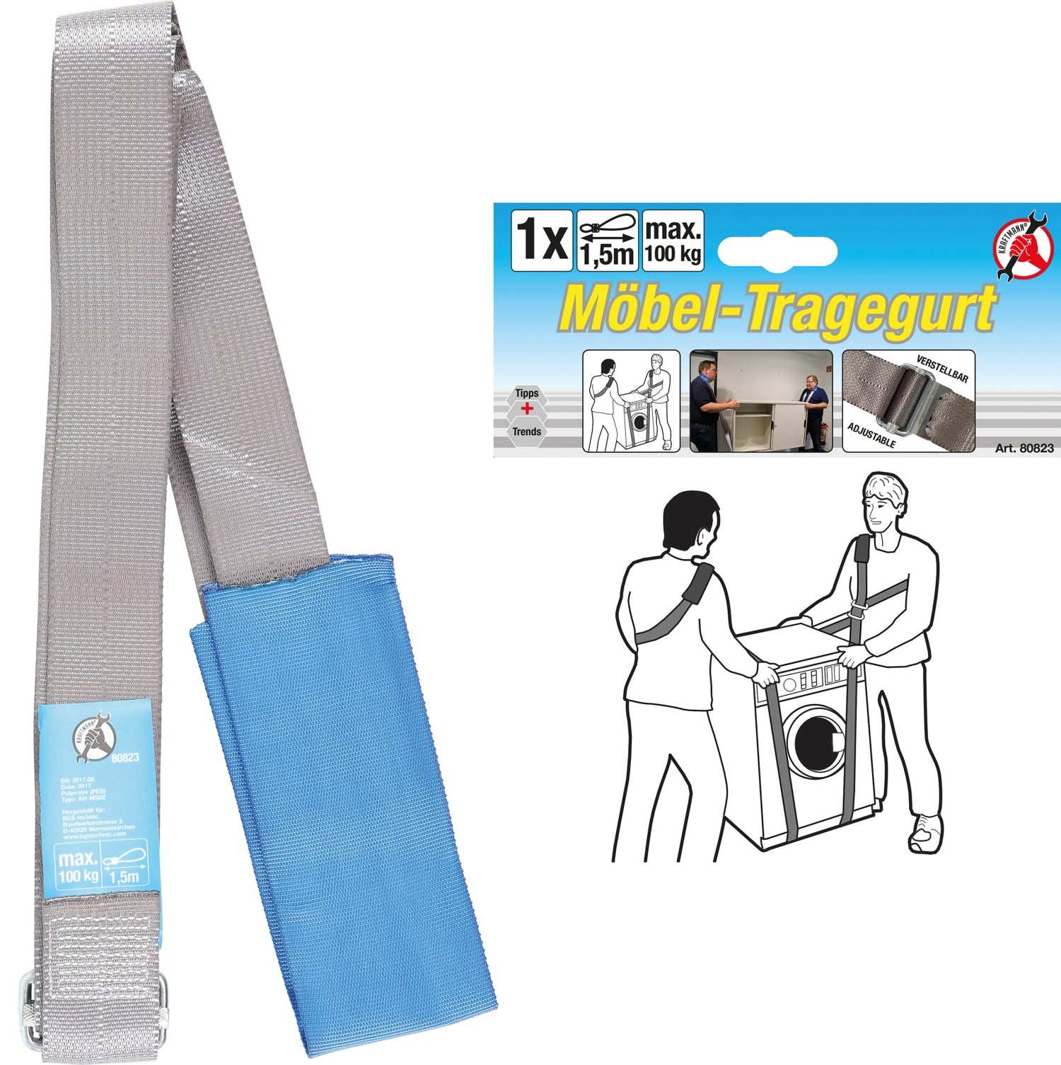 BGS DIY 80823 Tragegurt für Möbel verstellbar 100kg