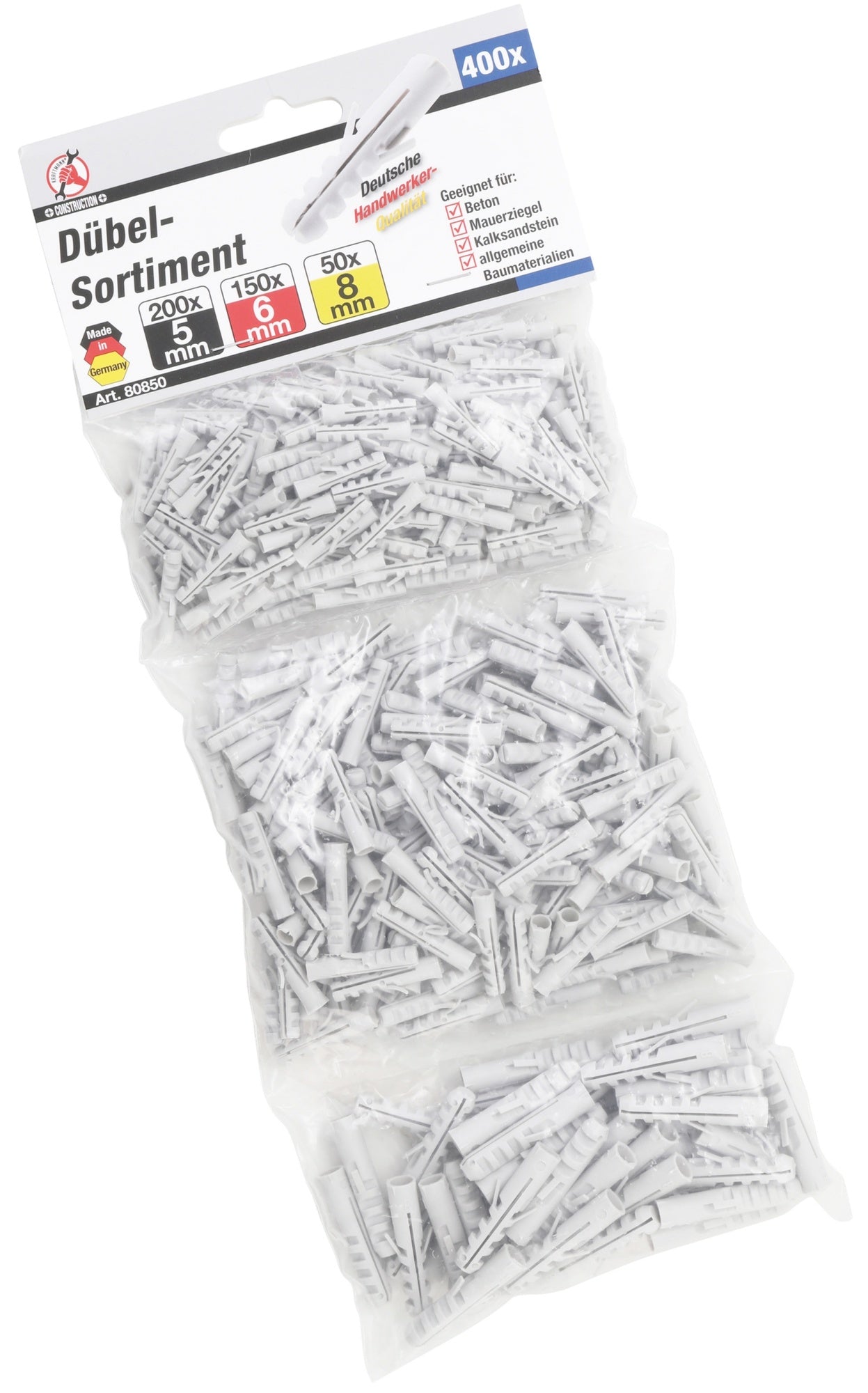 BGS DIY 80850 Sortiment Dübel 5mm 6mm 8mm 400 teilig
