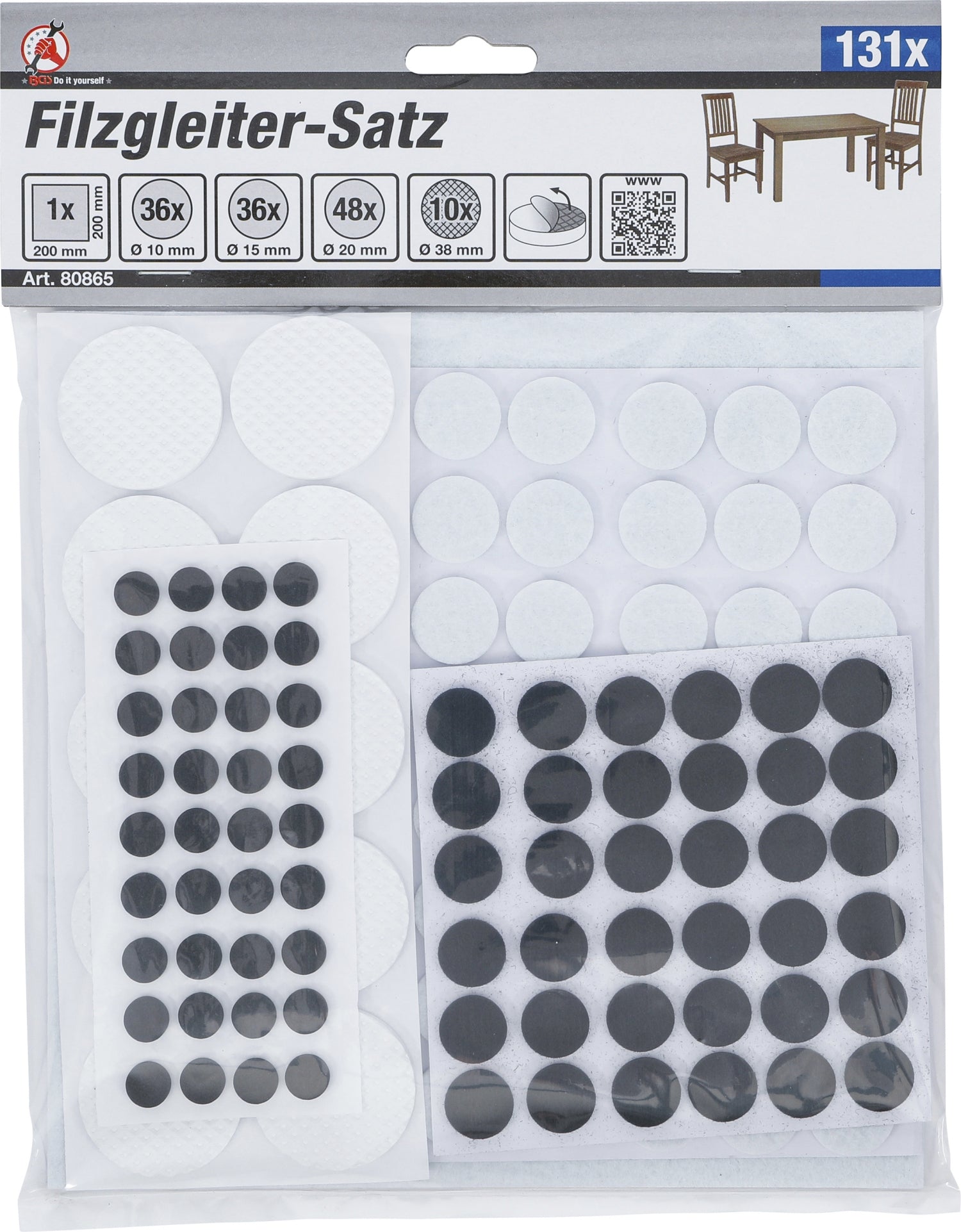 BGS DIY 80865 Satz Filzgleiter schwarz & weiß 131 teilig