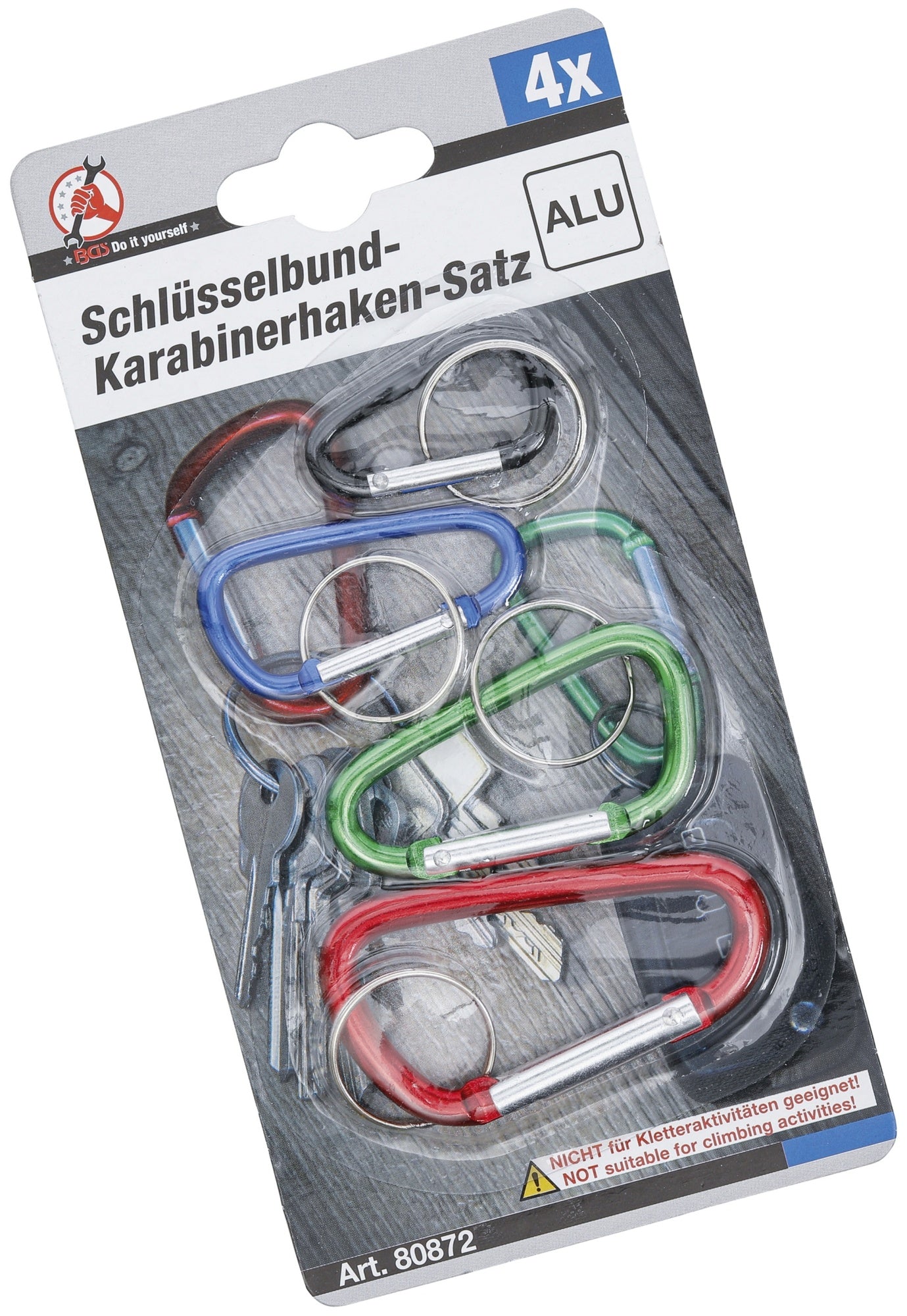 BGS DIY 80872 Satz Schlüsselbund Karabinerhaken bunt 4 teilig