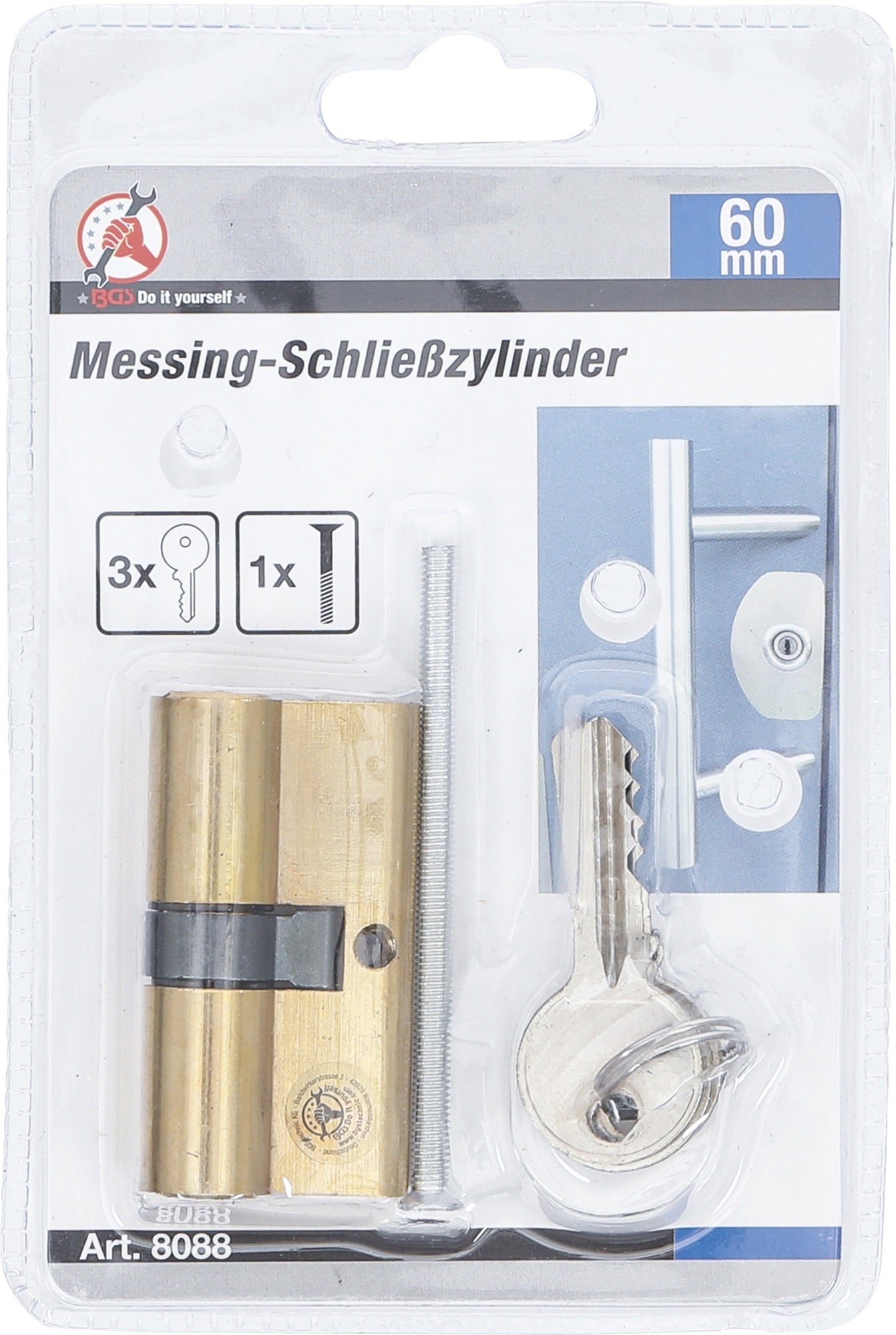 BGS DIY 8088 Messing Schließzylinder 60mm