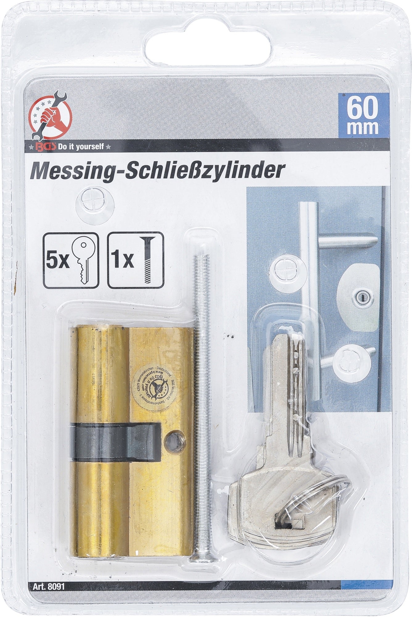 BGS DIY 8091 Messing Schließzylinder schwere Ausführung 60mm