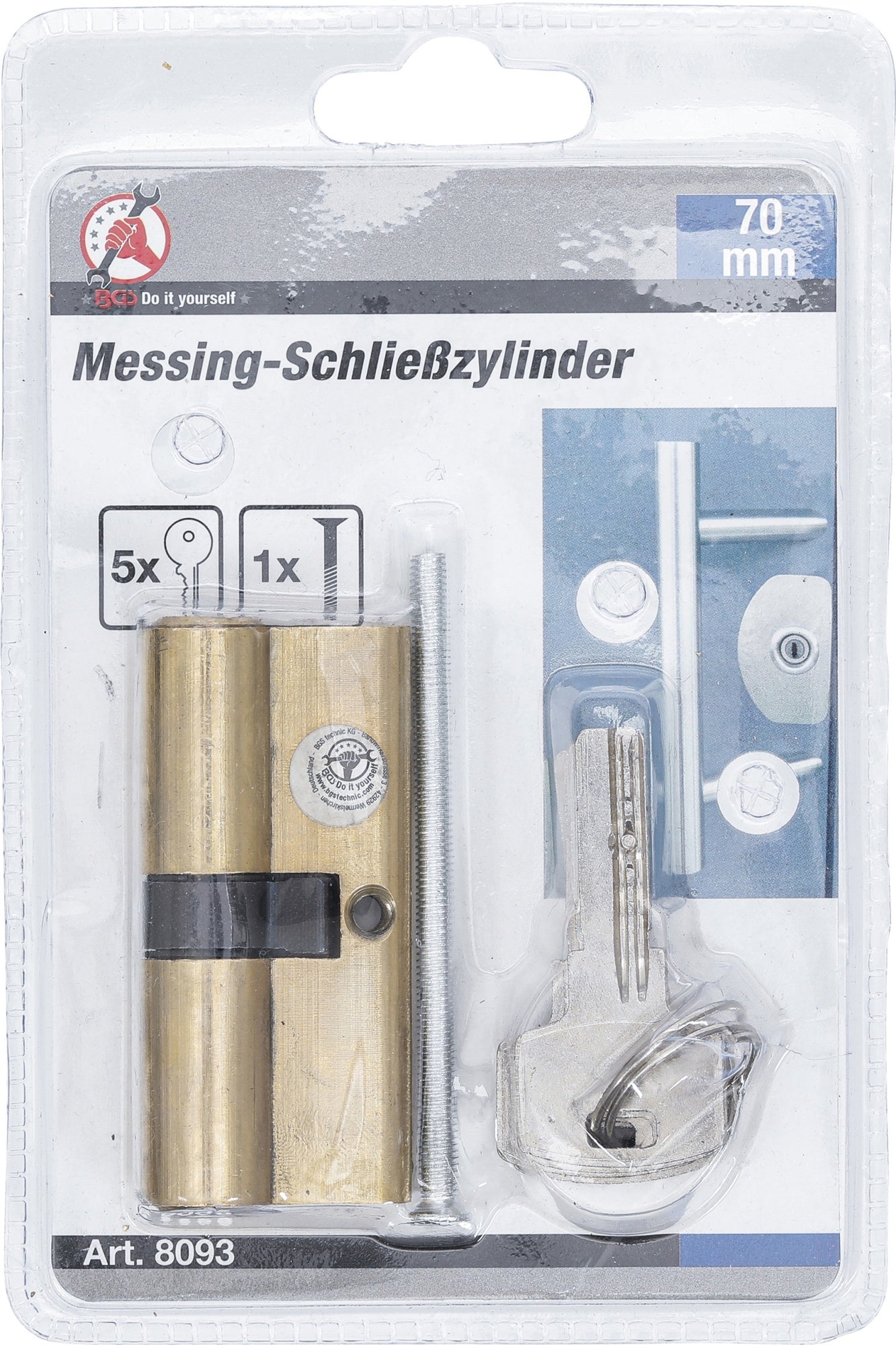 BGS DIY 8093 Messing Schließzylinder schwere Ausführung 70mm