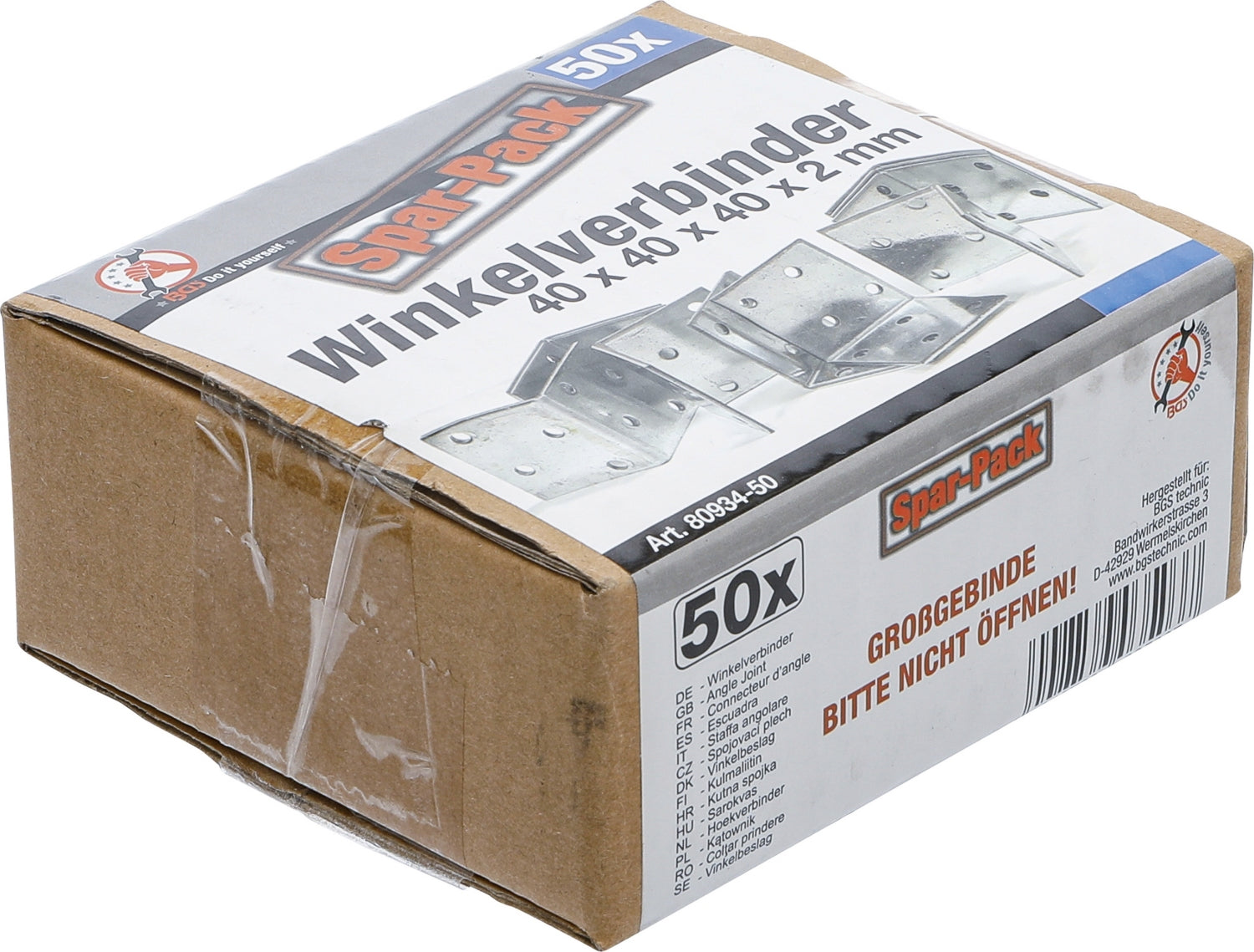 BGS DIY 80934-50 Satz Winkelverbinder 40 x 40 x 40 x 2mm Sparpack 50 Stück