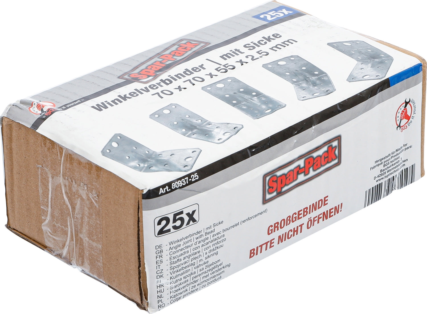 BGS DIY 80937-25 Satz Winkelverbinder 70 x 70 x 55 x 2,5mm Sparpack 25 Stück