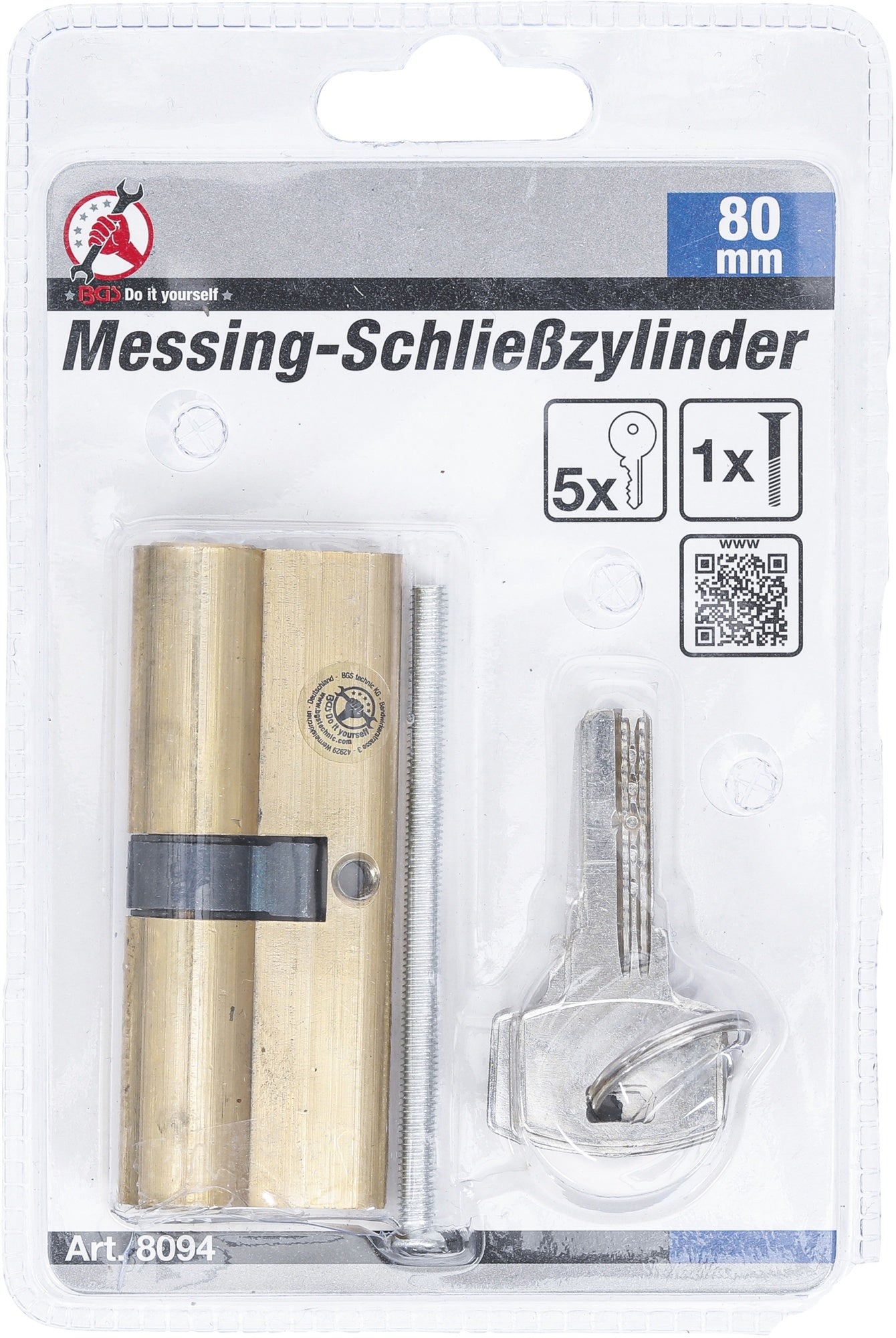 BGS DIY 8094 Messing Schließzylinder schwere Ausführung 80mm