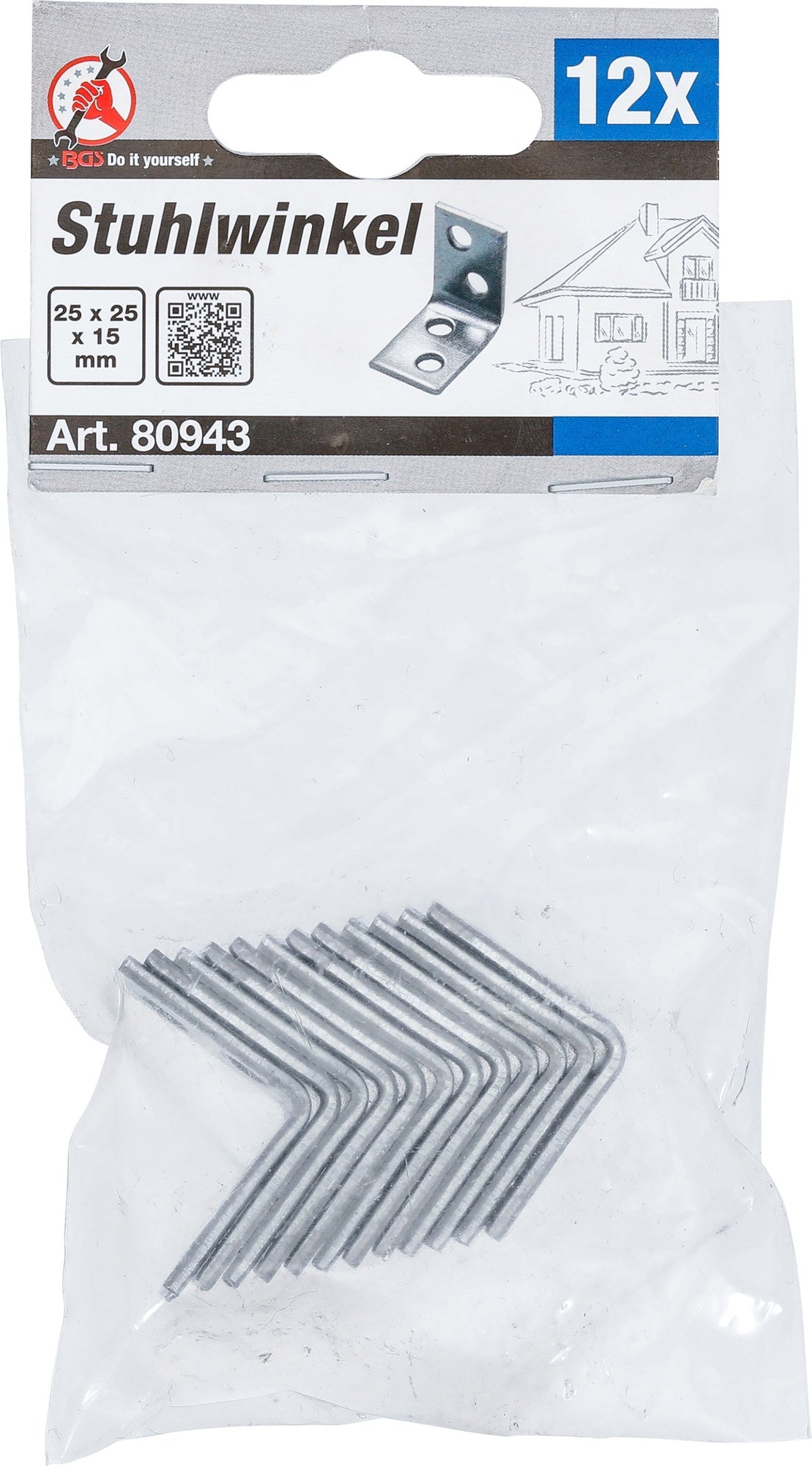 BGS DIY 80943 Satz Stuhlwinkel 25 x 25 x 15mm 12 teilig